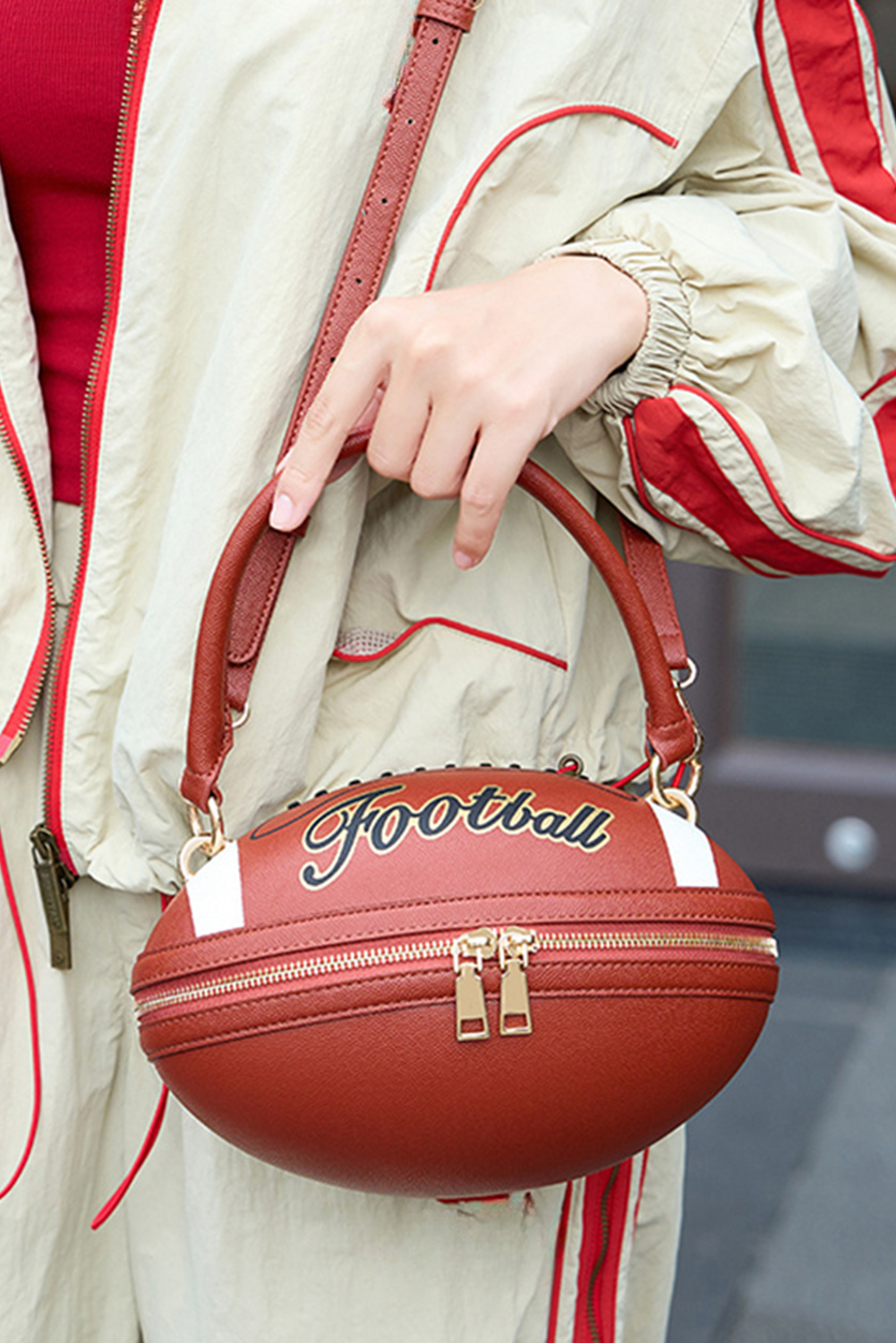 Chestnut Faux Leather Football Spherical Hand Bag