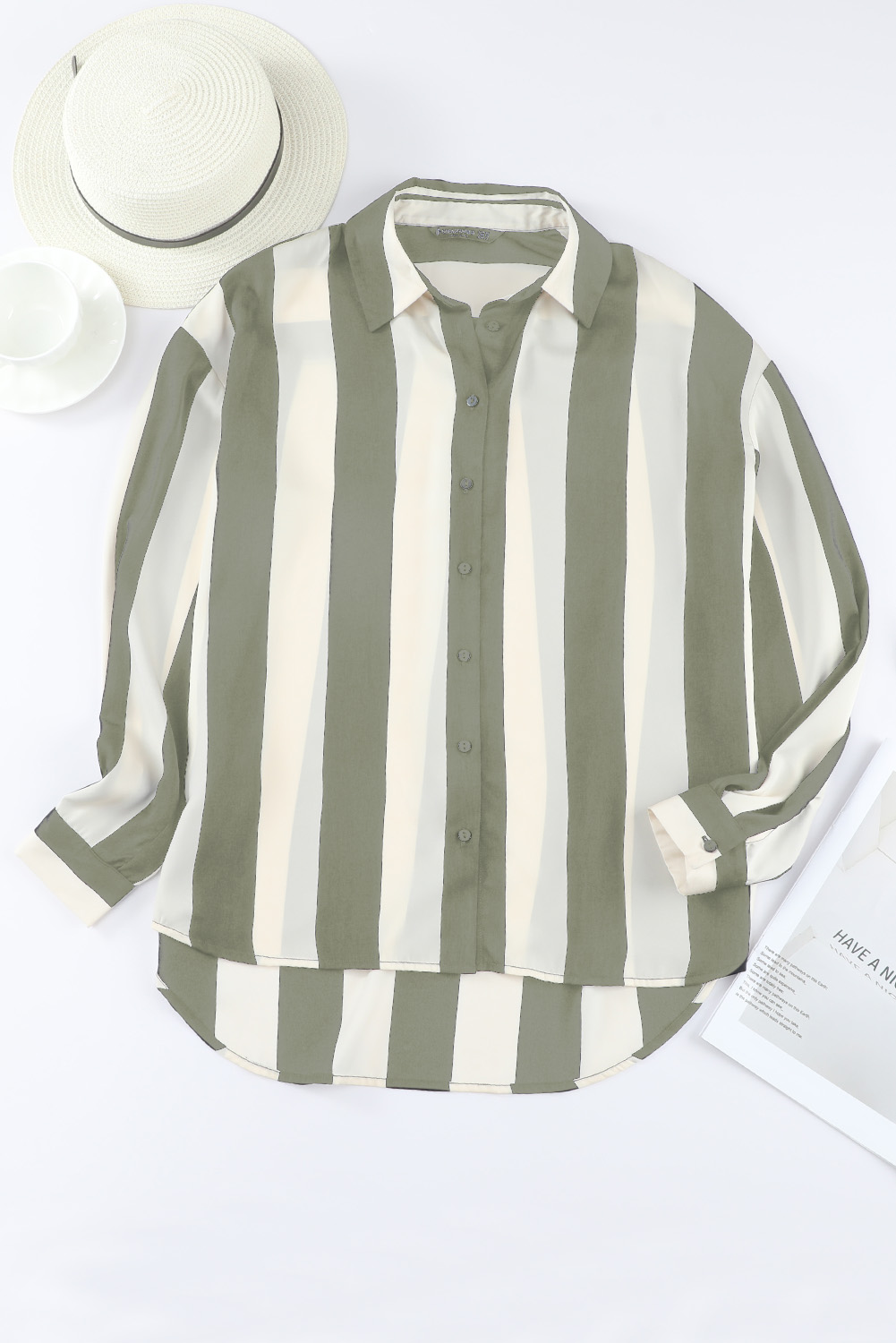 Green Striped Soft Relaxed Button Up Shirt