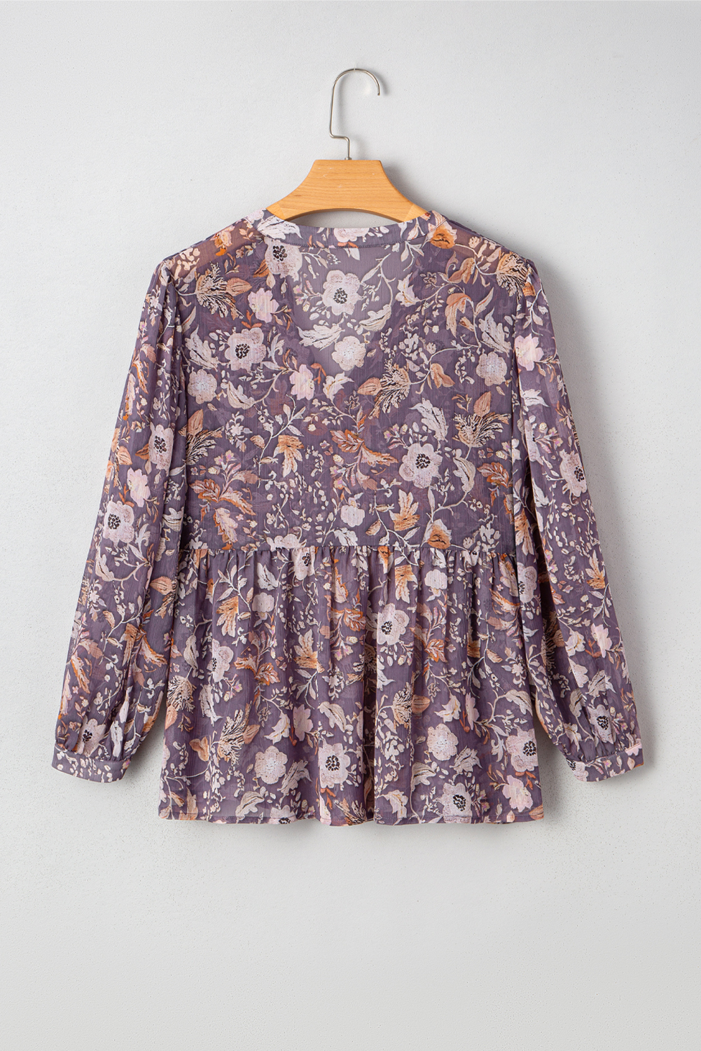 Blue Boho Flower Print 3/4 Sleeve Babydoll Blouse