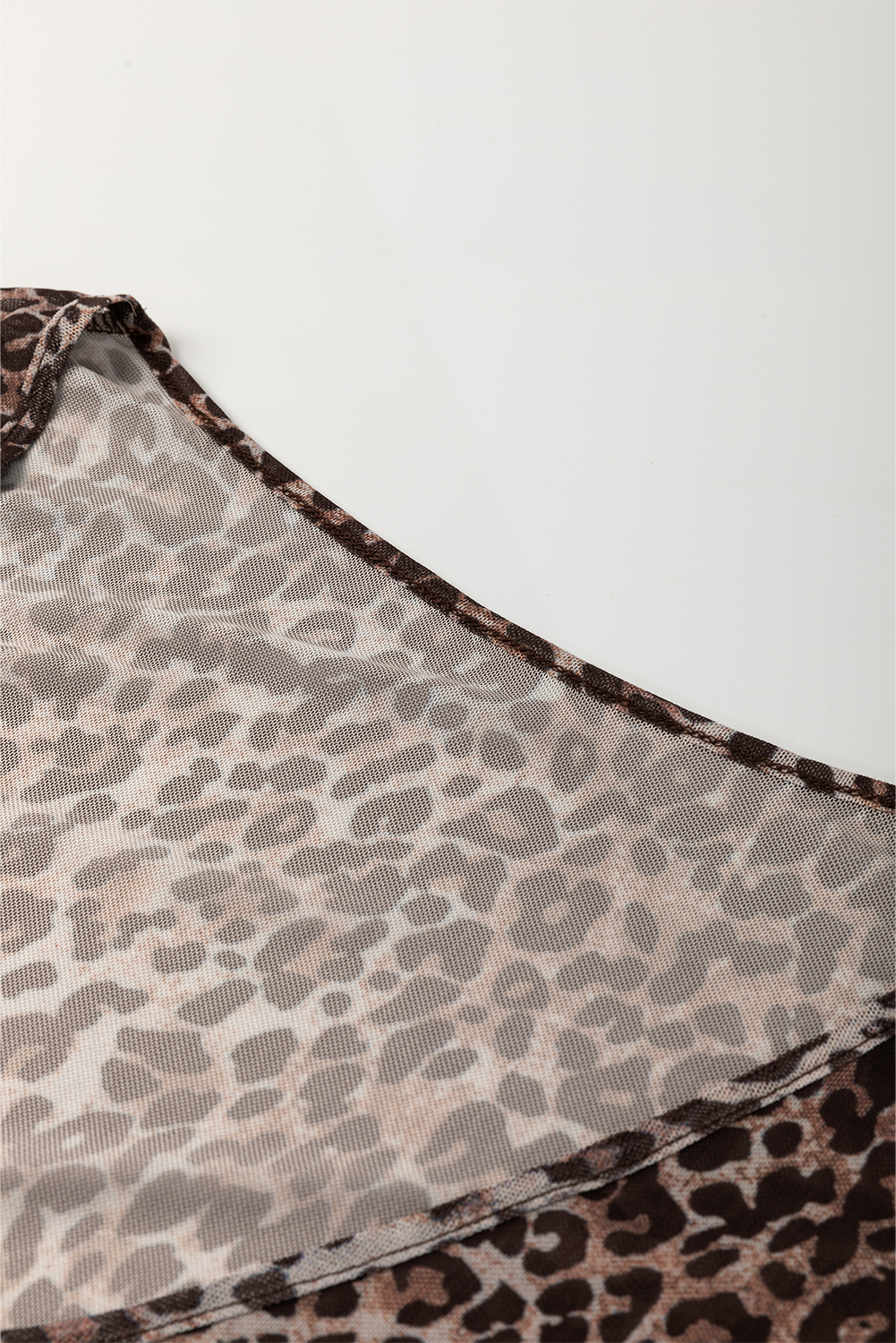 Multicolour Leopard Sheer Mesh Long Sleeve V Neck Lace-up Blouse