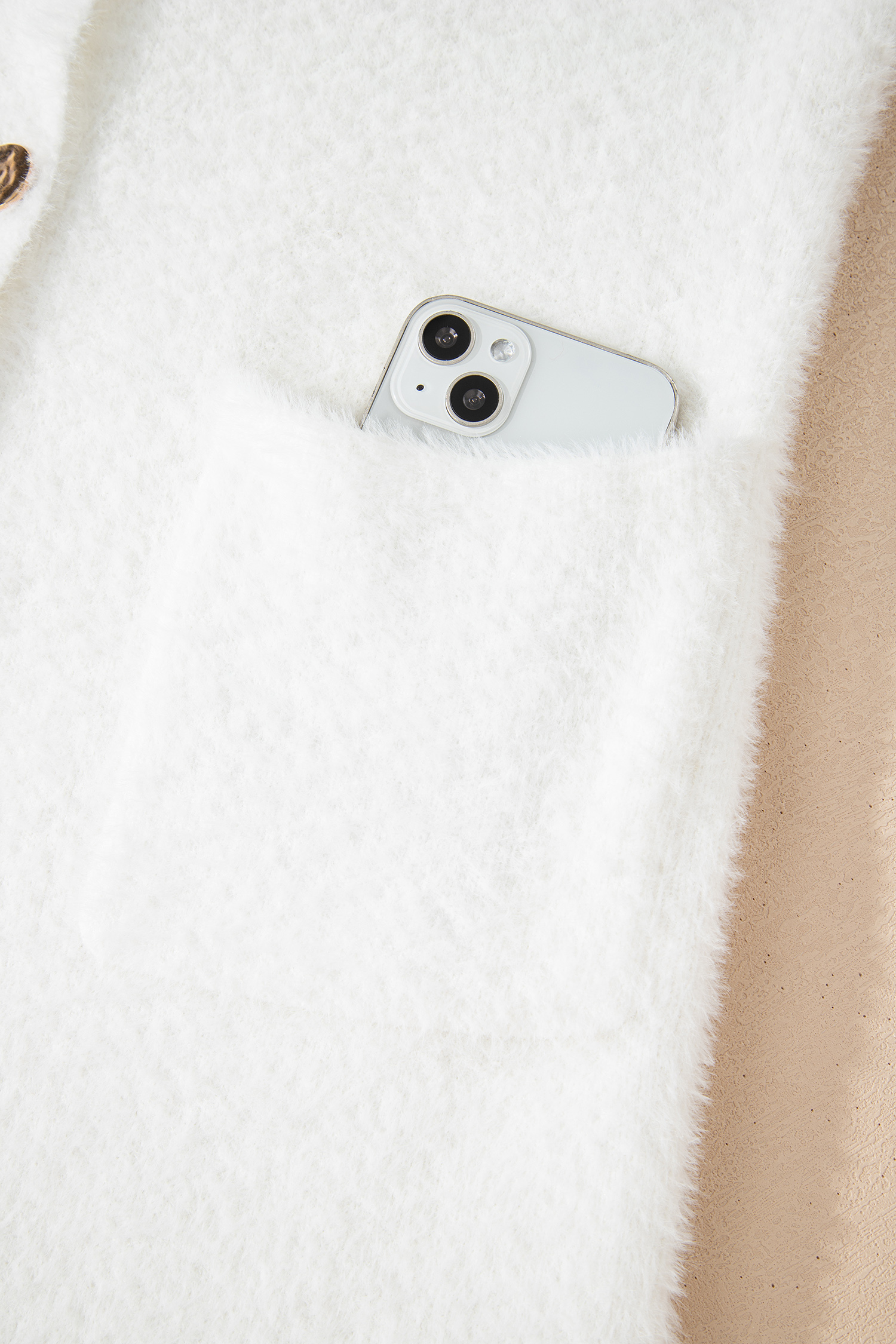 White Fuzzy Buttoned Front Midi Solid Cardigan