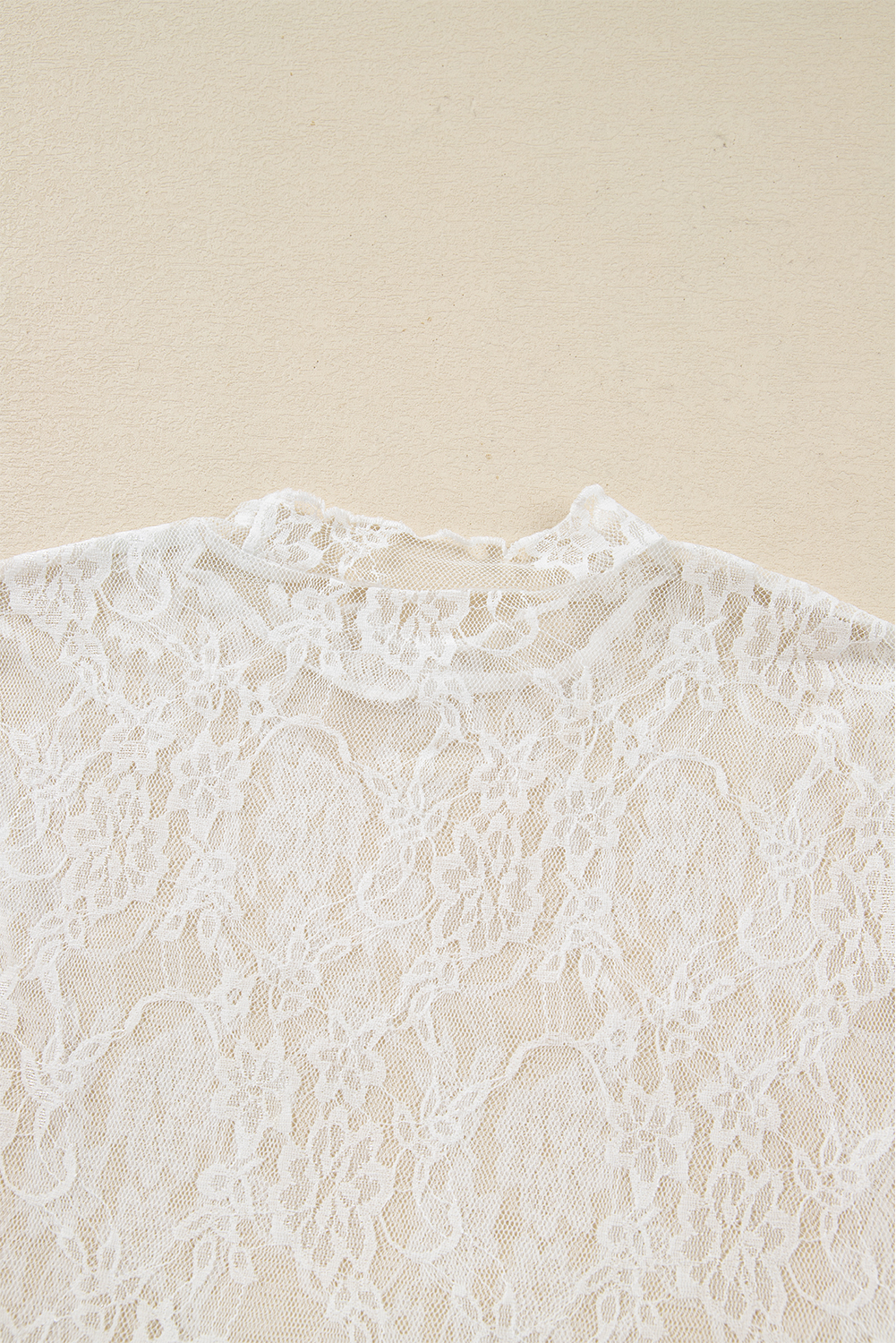 White Sheer Lace Mesh Mock Neck Slim Fit Long Sleeve Top