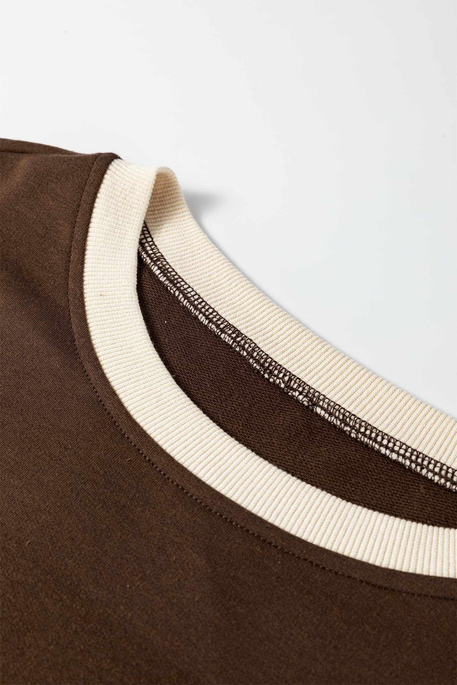 Beige Raw Edge Flower Patch Drop Shoulder Casual Top