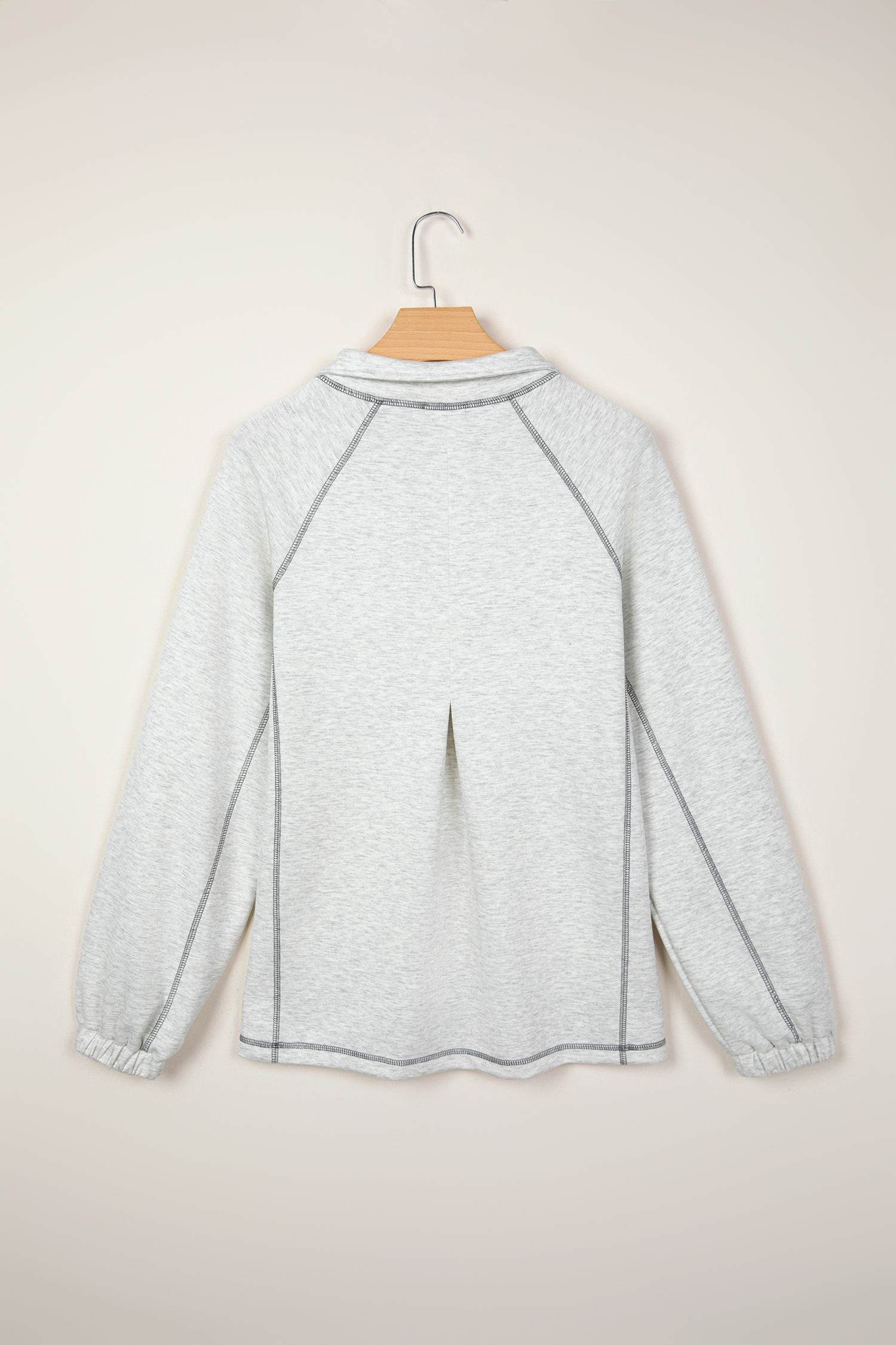 Light Grey Half Zip Stand Neck Seam Detail Long Sleeve Top