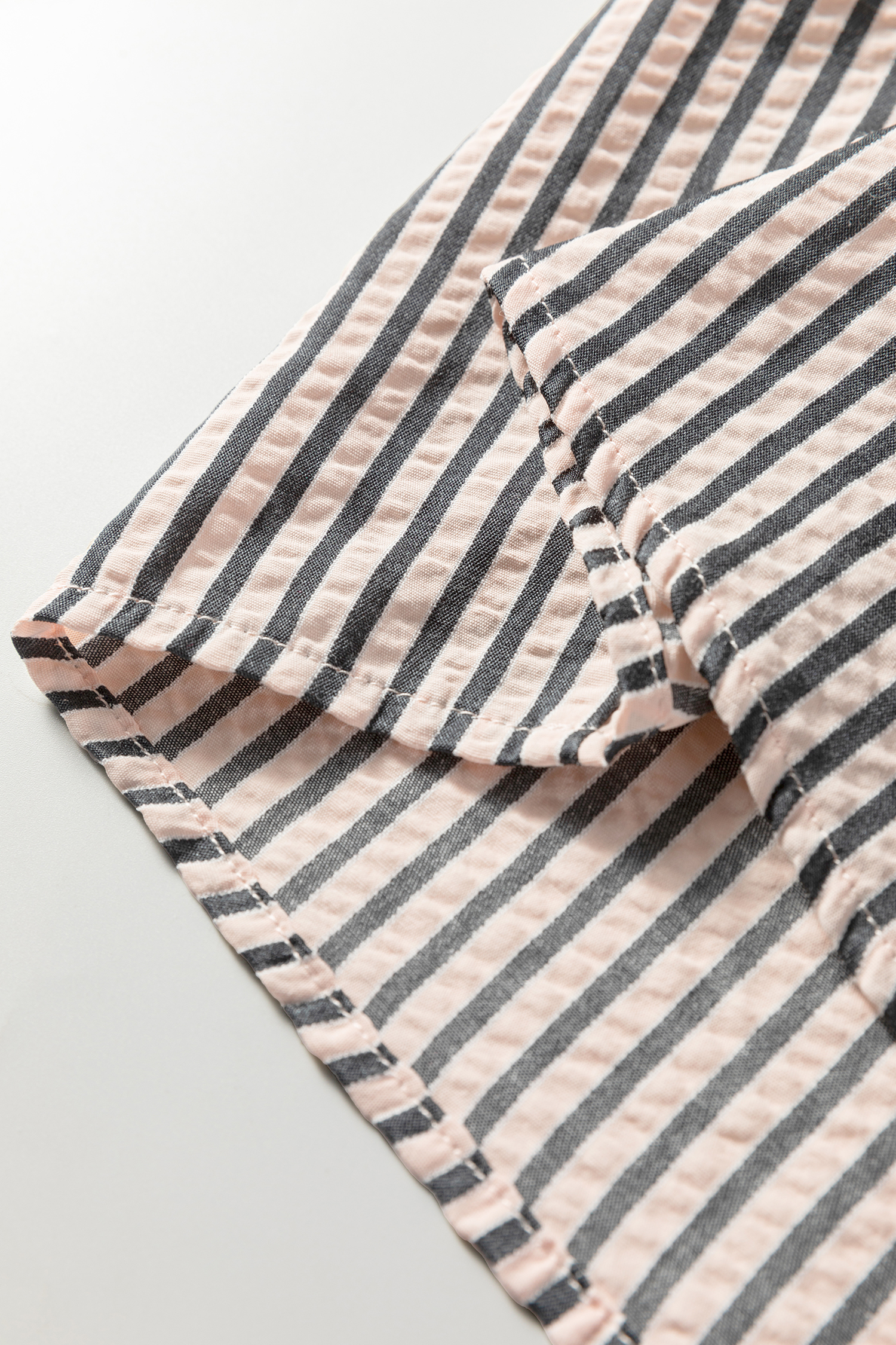 Black Stripe Knotted Cuff Long Sleeve V Neck Blouse