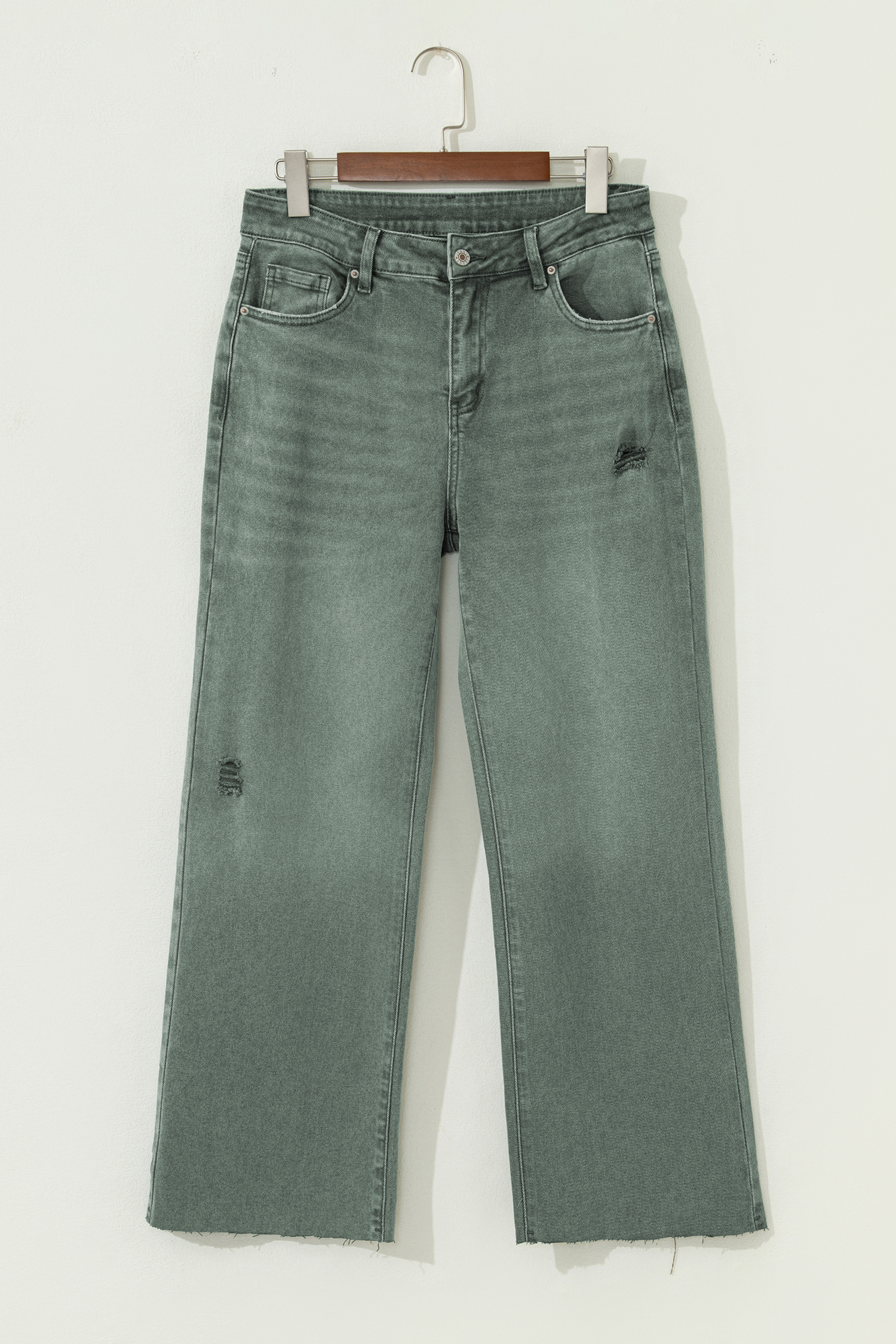 Four Leaf Clover Slight Distressed Raw Edge Wide Leg Jeans