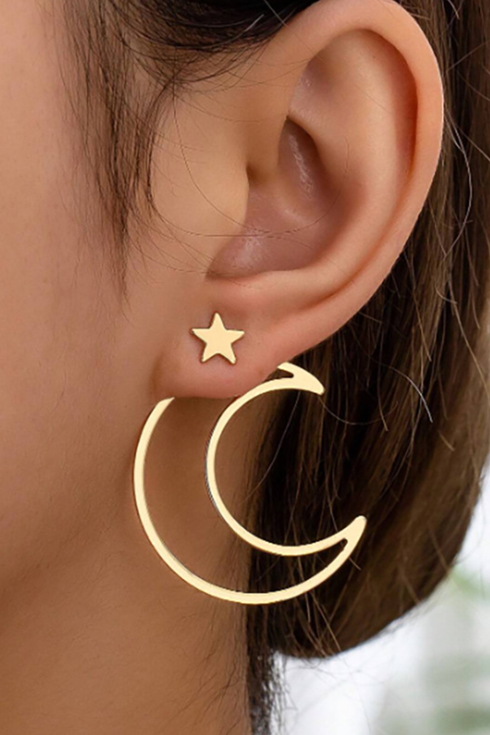 Gold Star and Moon Plated Alloy Earrings