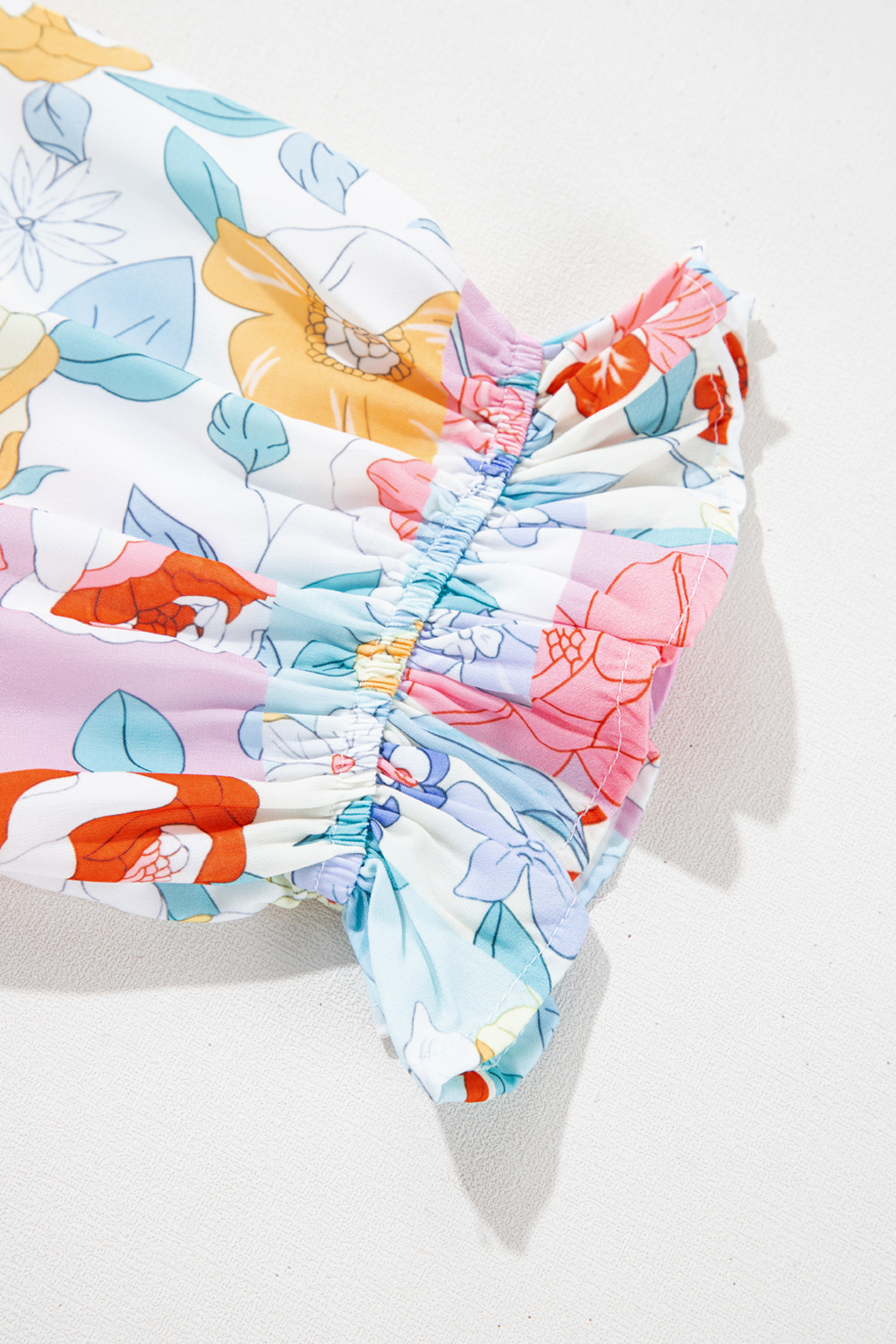 Pink Boho Flower Print Half Puff Sleeve Blouse