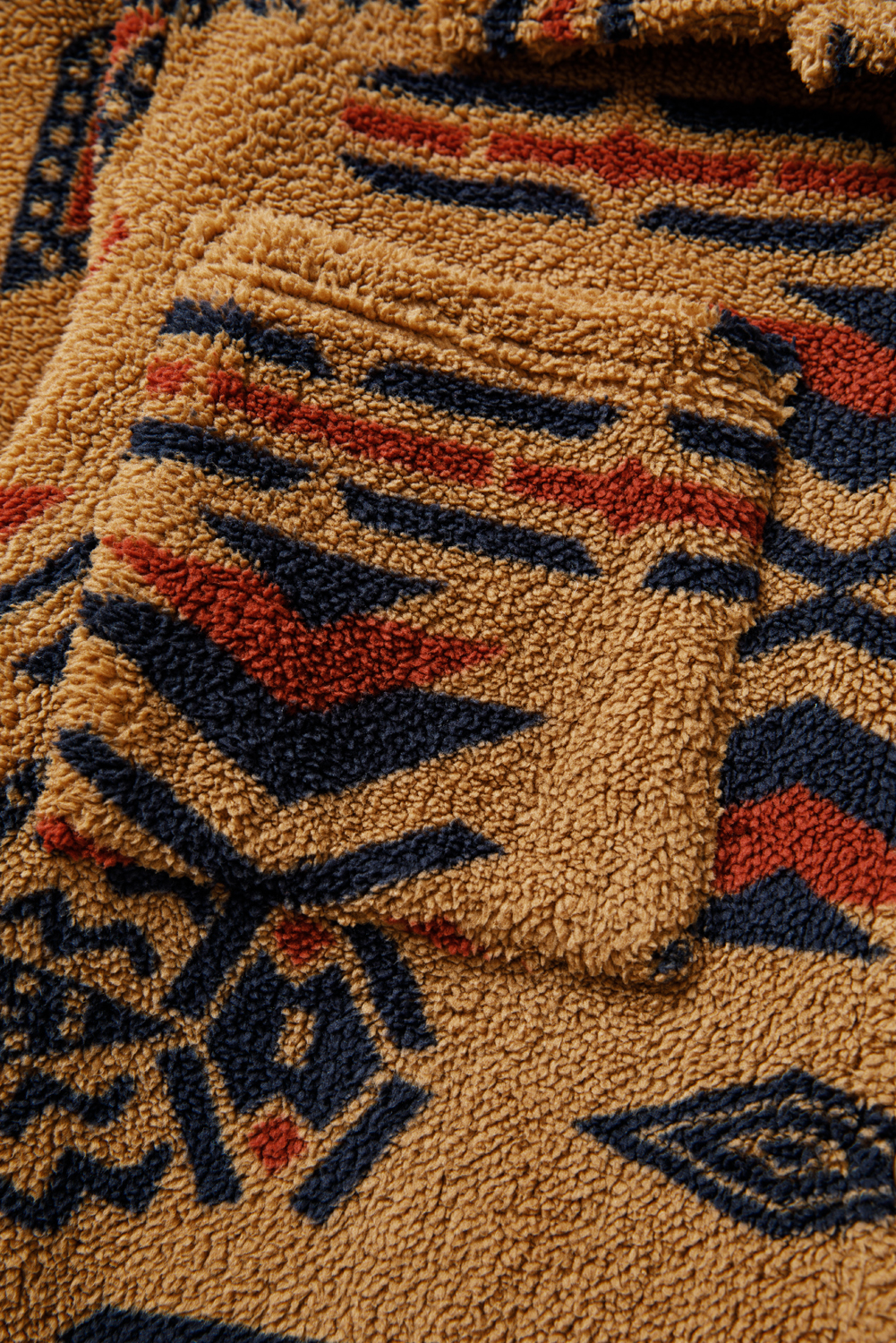 Khaki Western Aztec Pattern Fleece Shacket