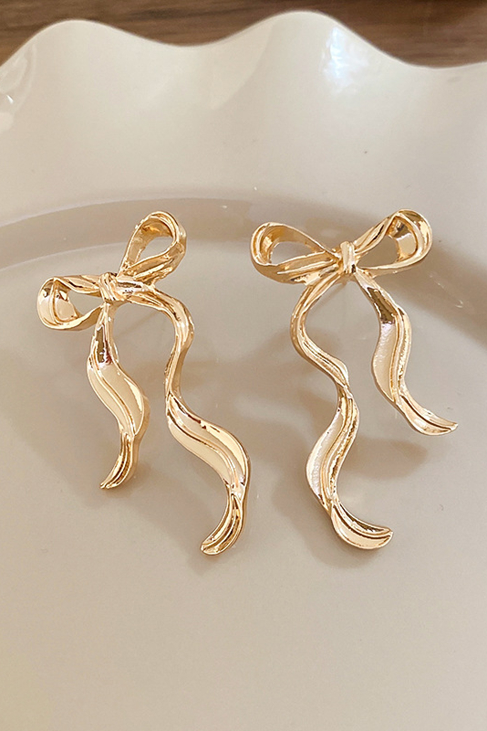 Gold Bow Knot Shape Plated Alloy Stud Earrings