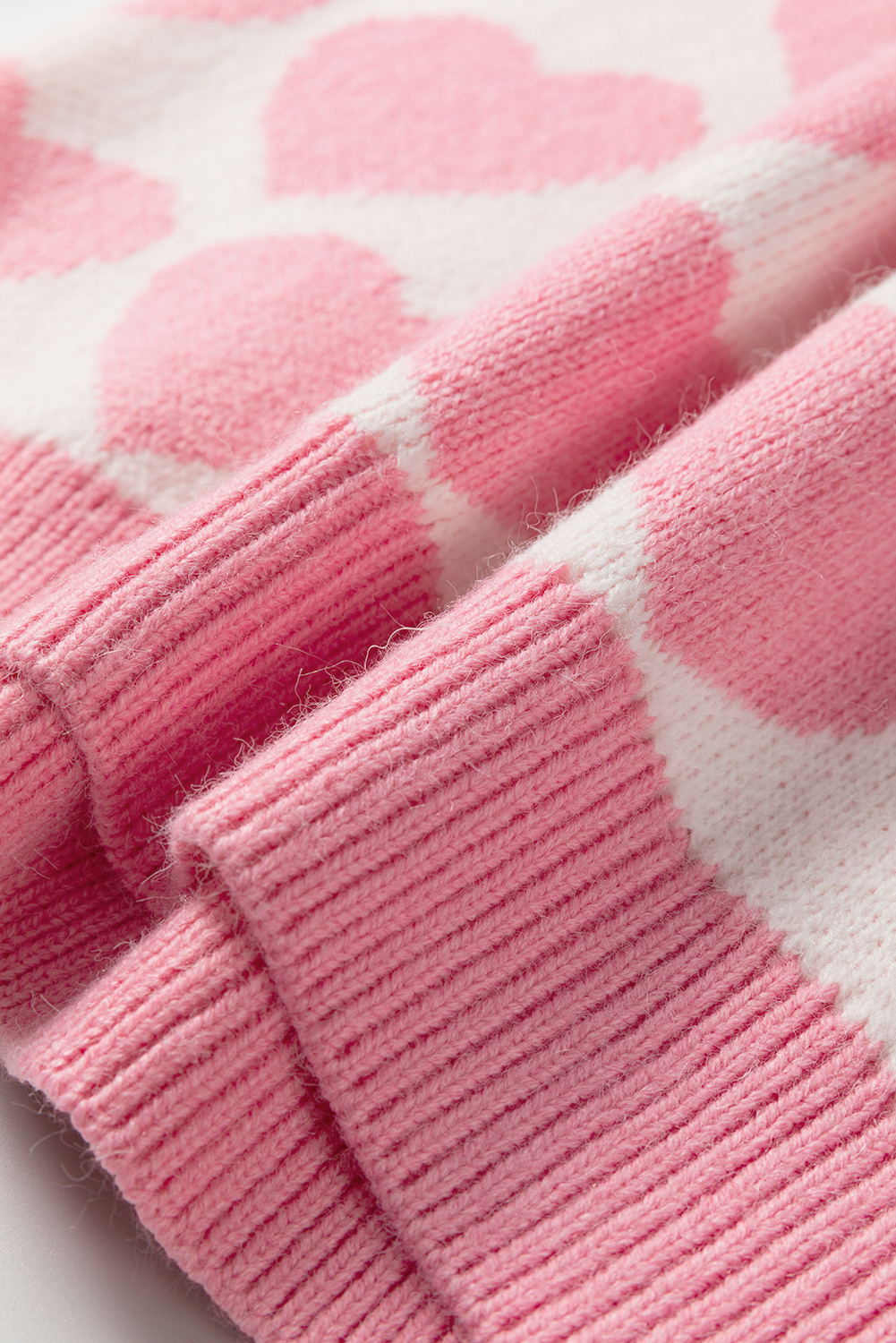 Strawberry Pink Valentine Heart Print Knit Sweater