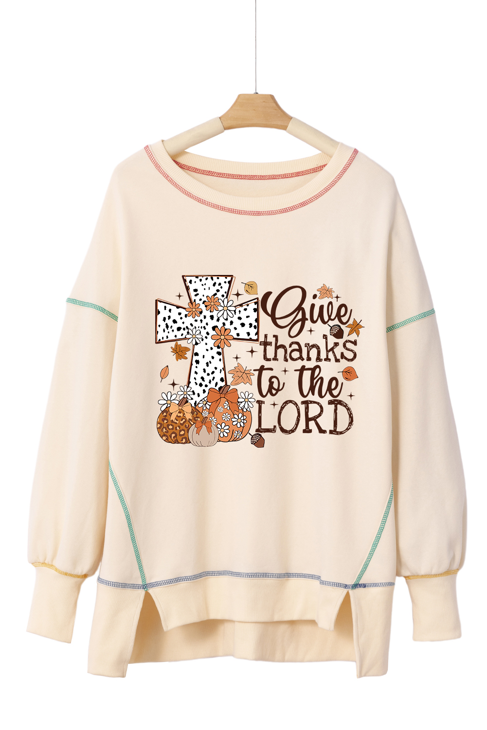 Contrast Stitching Split Baggy Sweatshirt