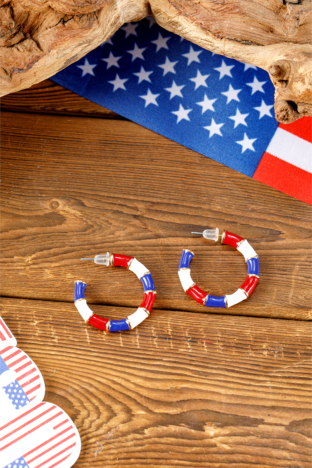 Dark Blue Independence Day Enamel C-shape Stud Earrings