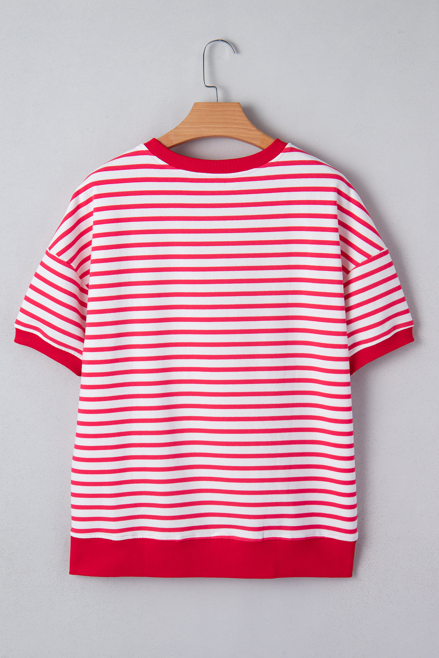 Red Stripe Drop Shoulder Half Sleeve T Shirt