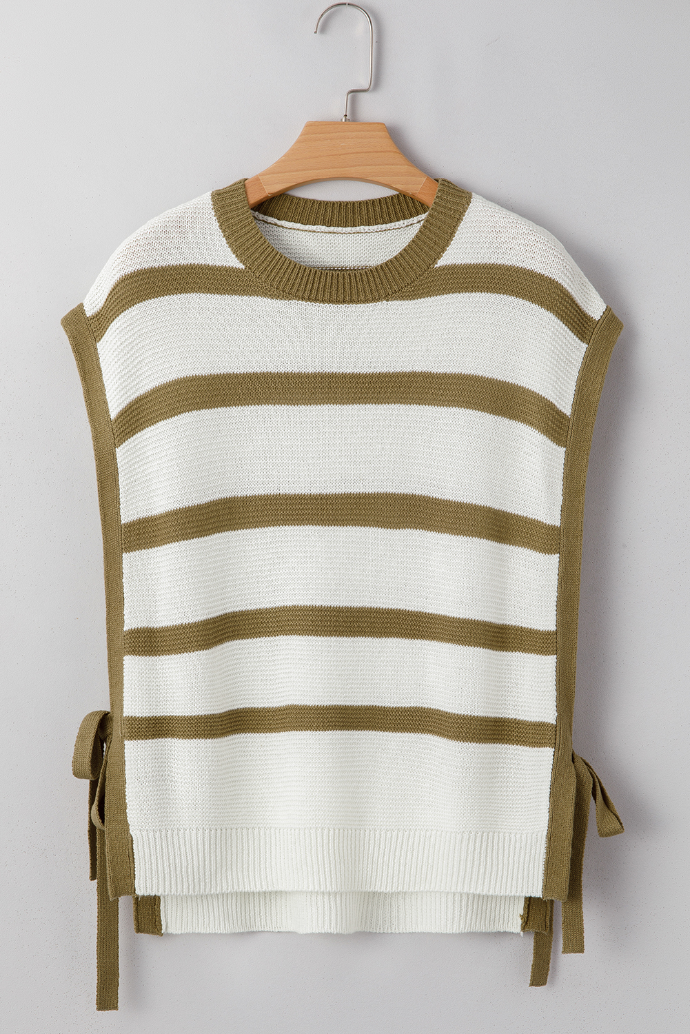 Khaki Stripe Tie Open Side Sweater Knitted Top