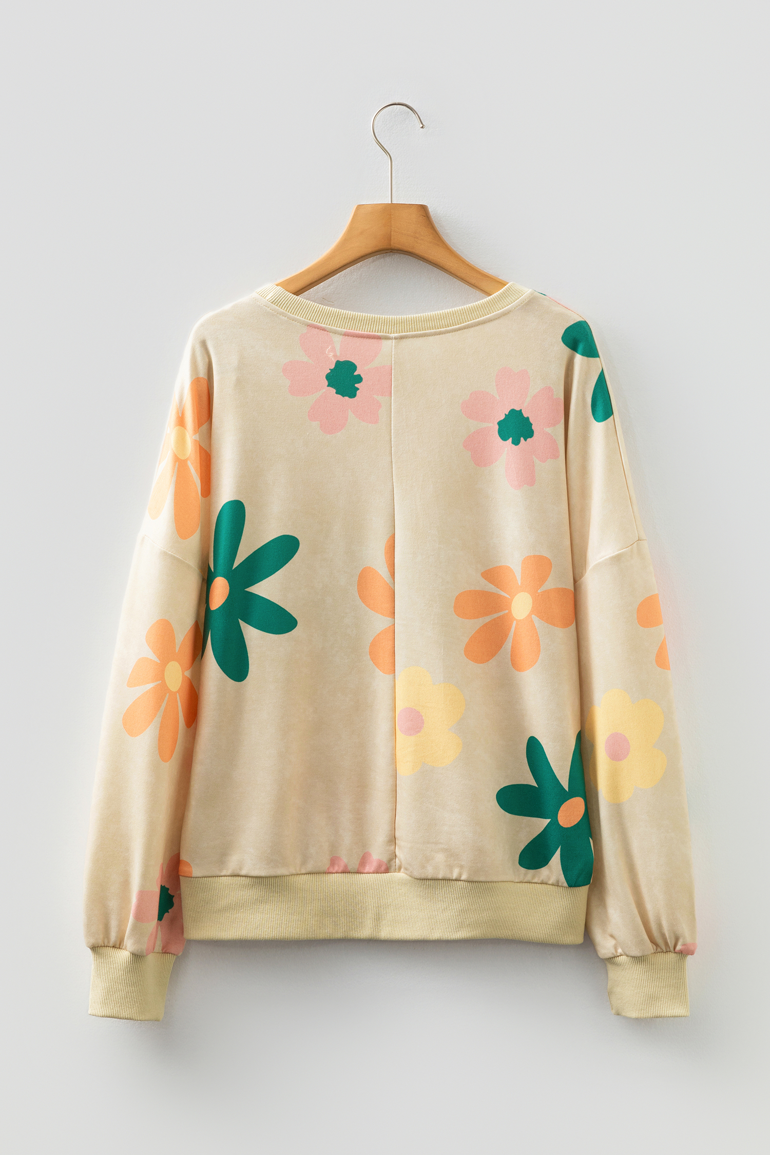 Khaki Mineral Washed French Terry Flower Print Sweatshirt