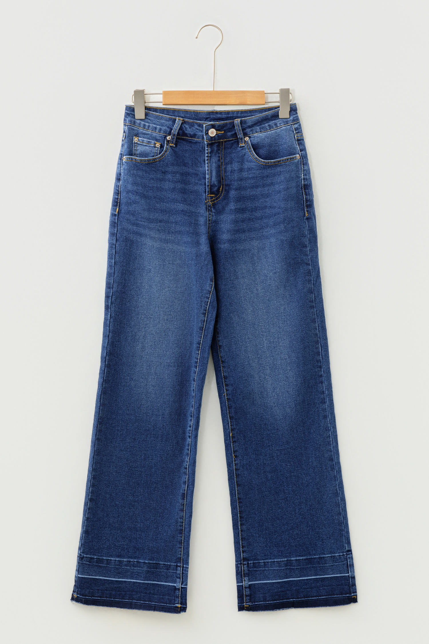 Real Teal Raw Hem Unique Cuffs Straight High Rise Loose Jeans