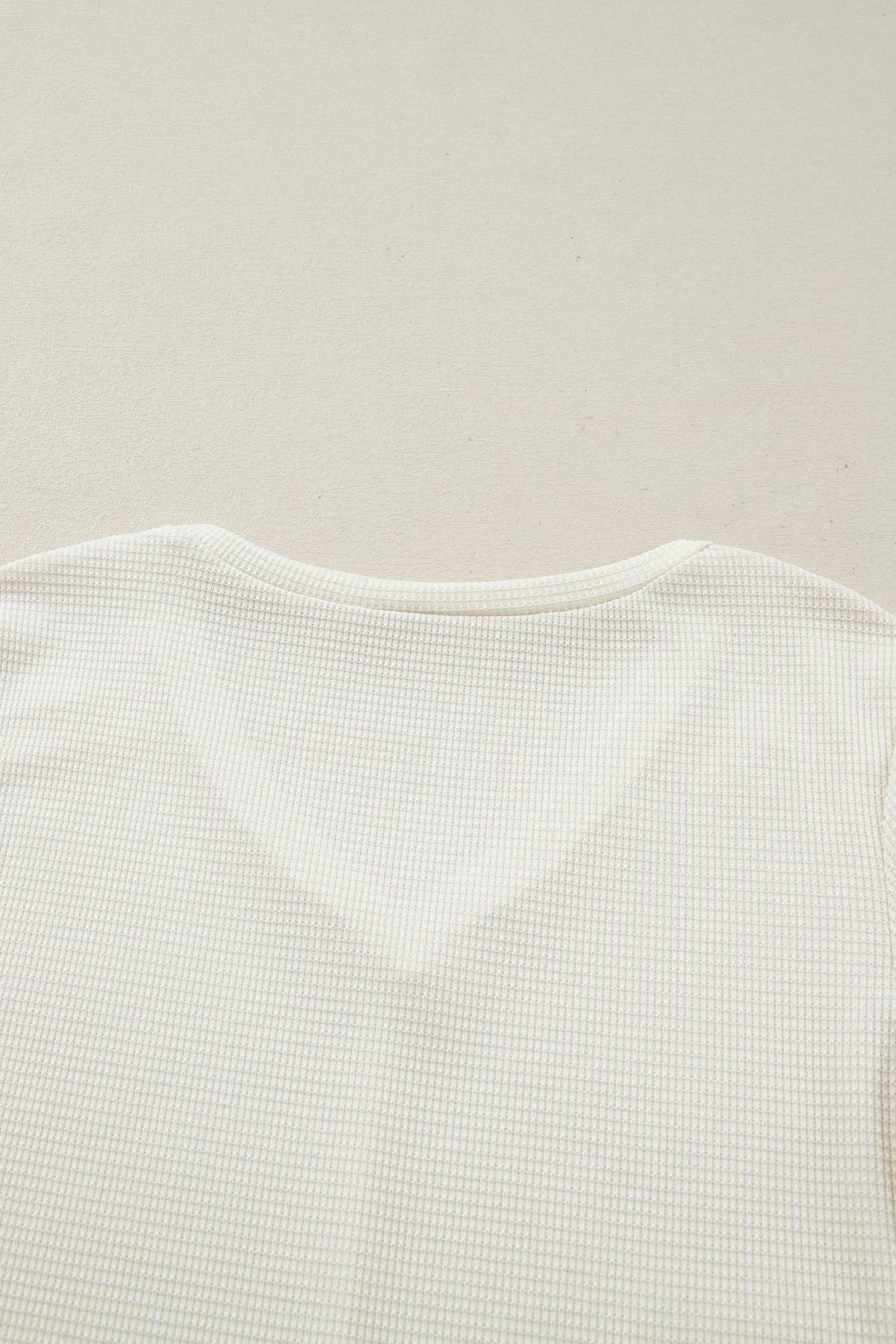 Beige Thermal Knit Lace Ruched Patchwork Long Sleeve V Neck Top