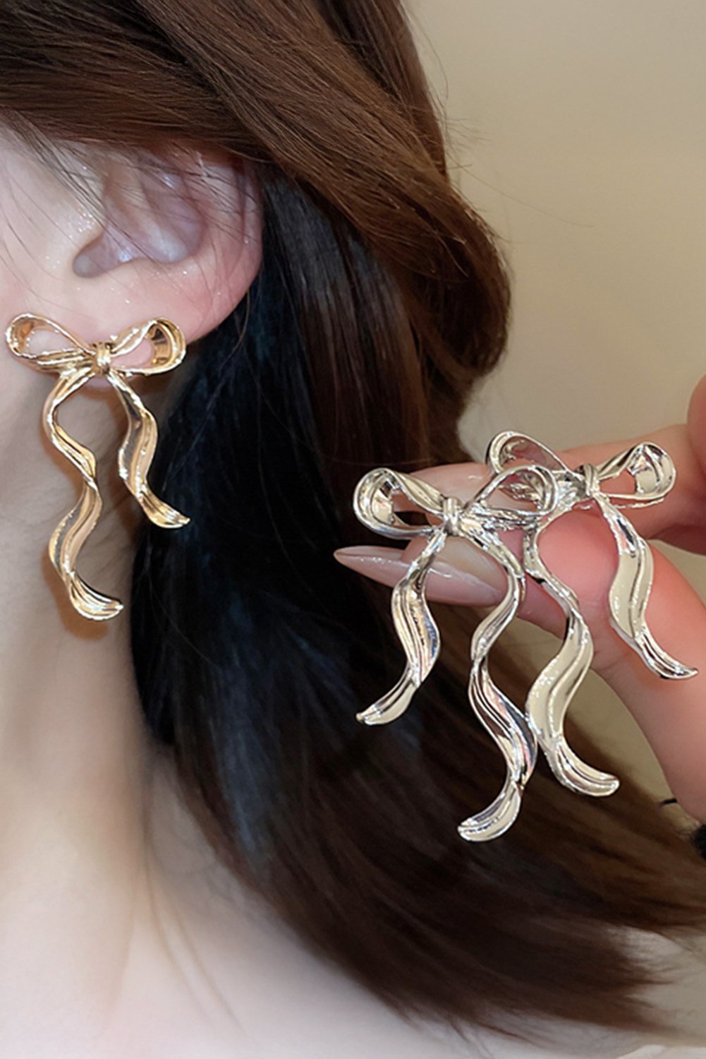 Gold Bow Knot Shape Plated Alloy Stud Earrings