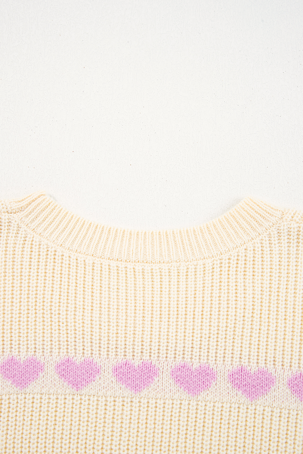 Pink Heart Pattern Valentine Ribbed Knit Sweater