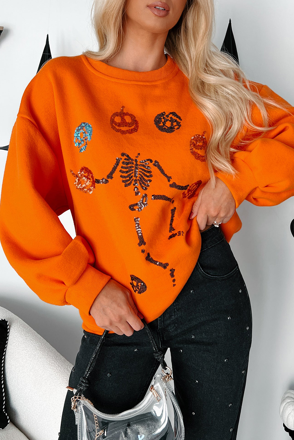 Carrot Dancing Critters Sequin Halloween Crewneck Sweatshirt