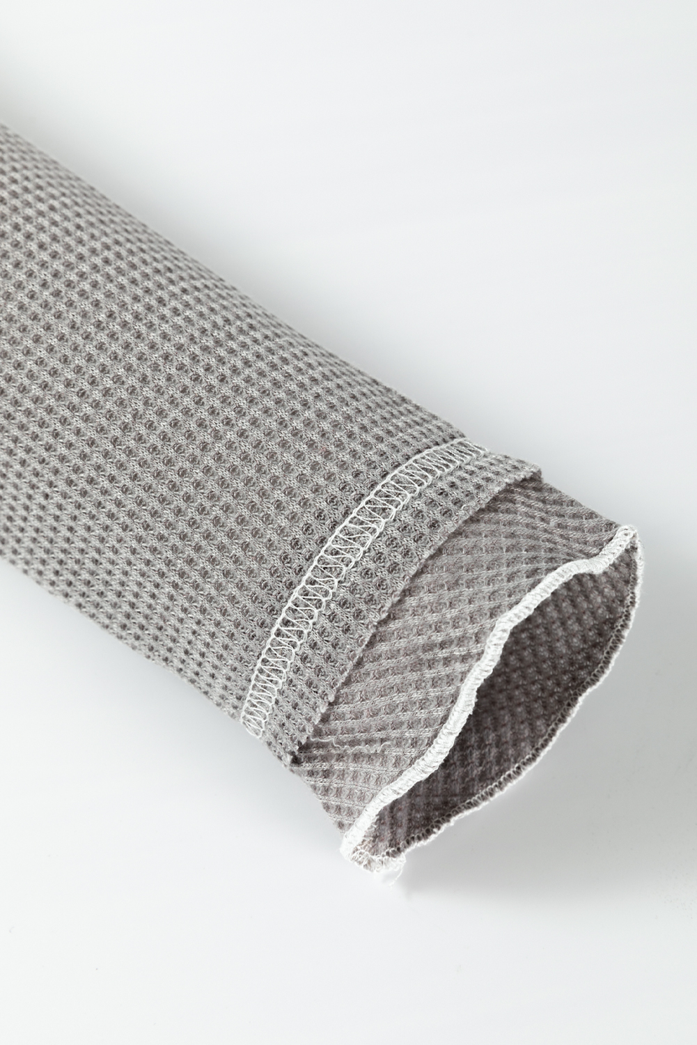 Smoke Gray Textured Round Neck Long Sleeve Top