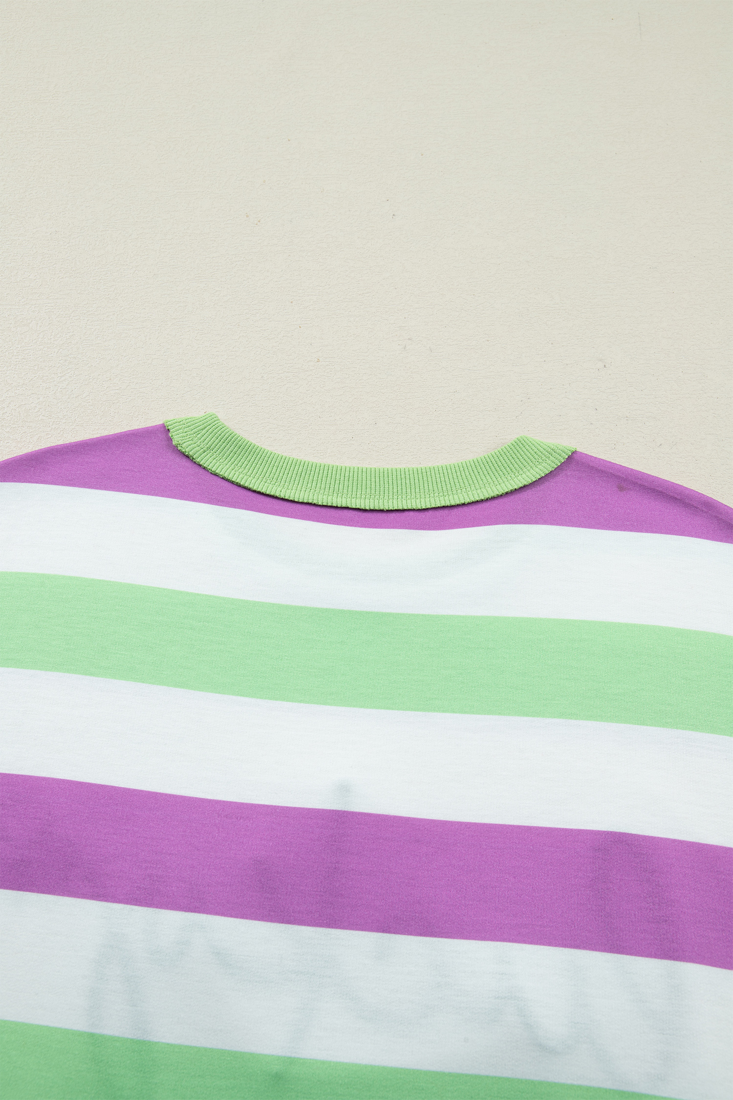 Green Stripe Lucky Clover Embroidered Graphic Dolman Loose Tee