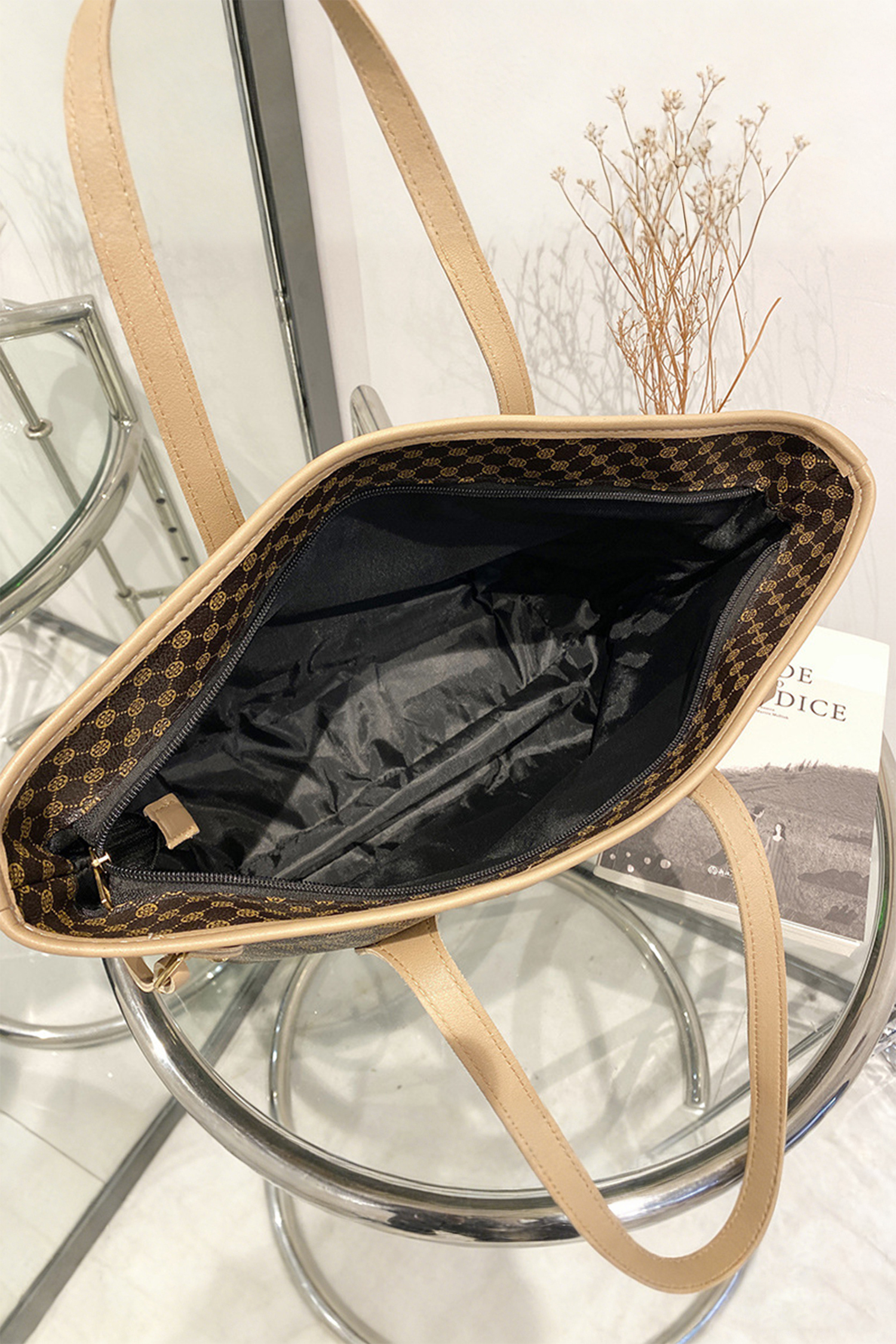 Coffee Luxury Fashion Print PU Leather Versatile One Shoulder Tote Bag