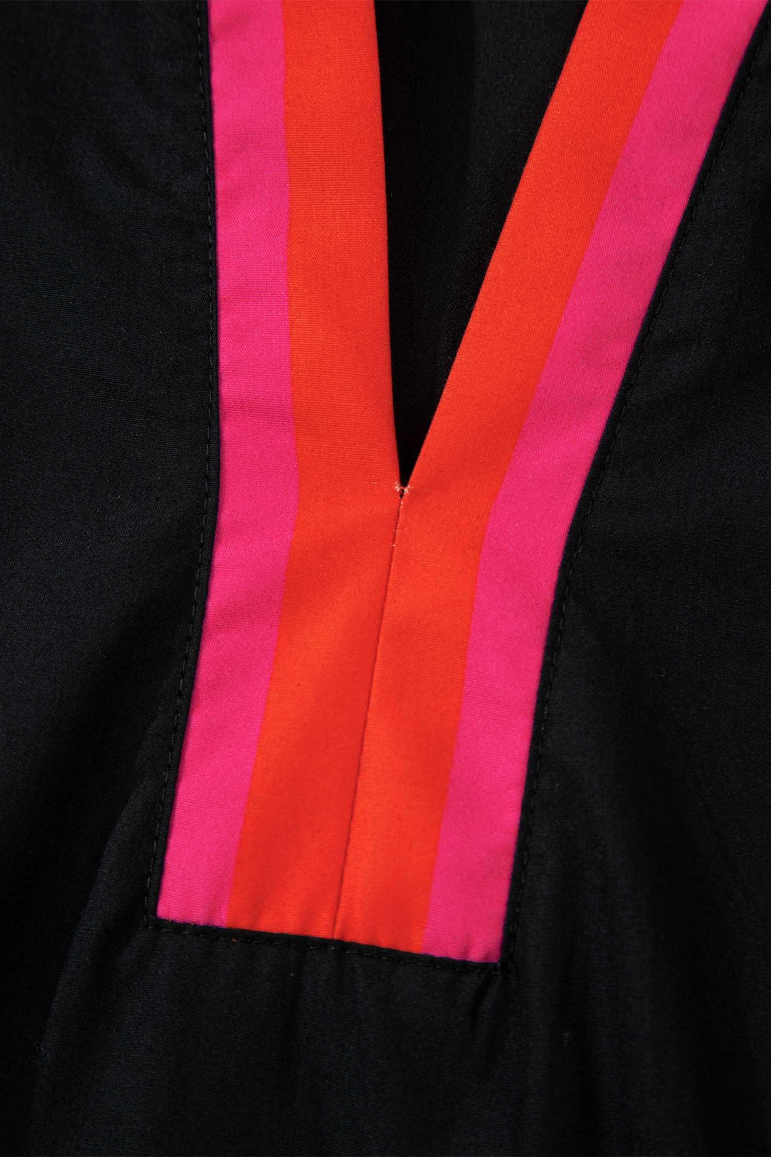 Four Leaf Clover Striped Trim Ruffle Split Neck Long Sleeve Blouse