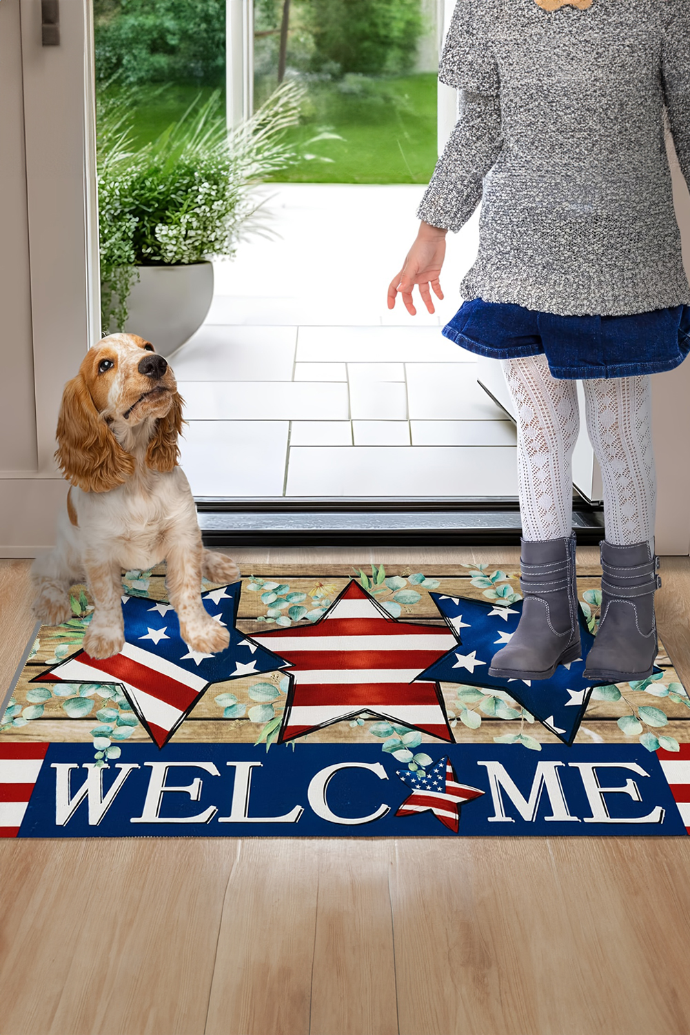 Dark Blue WELCOME American Flag Print Non-slip Entrance Mat