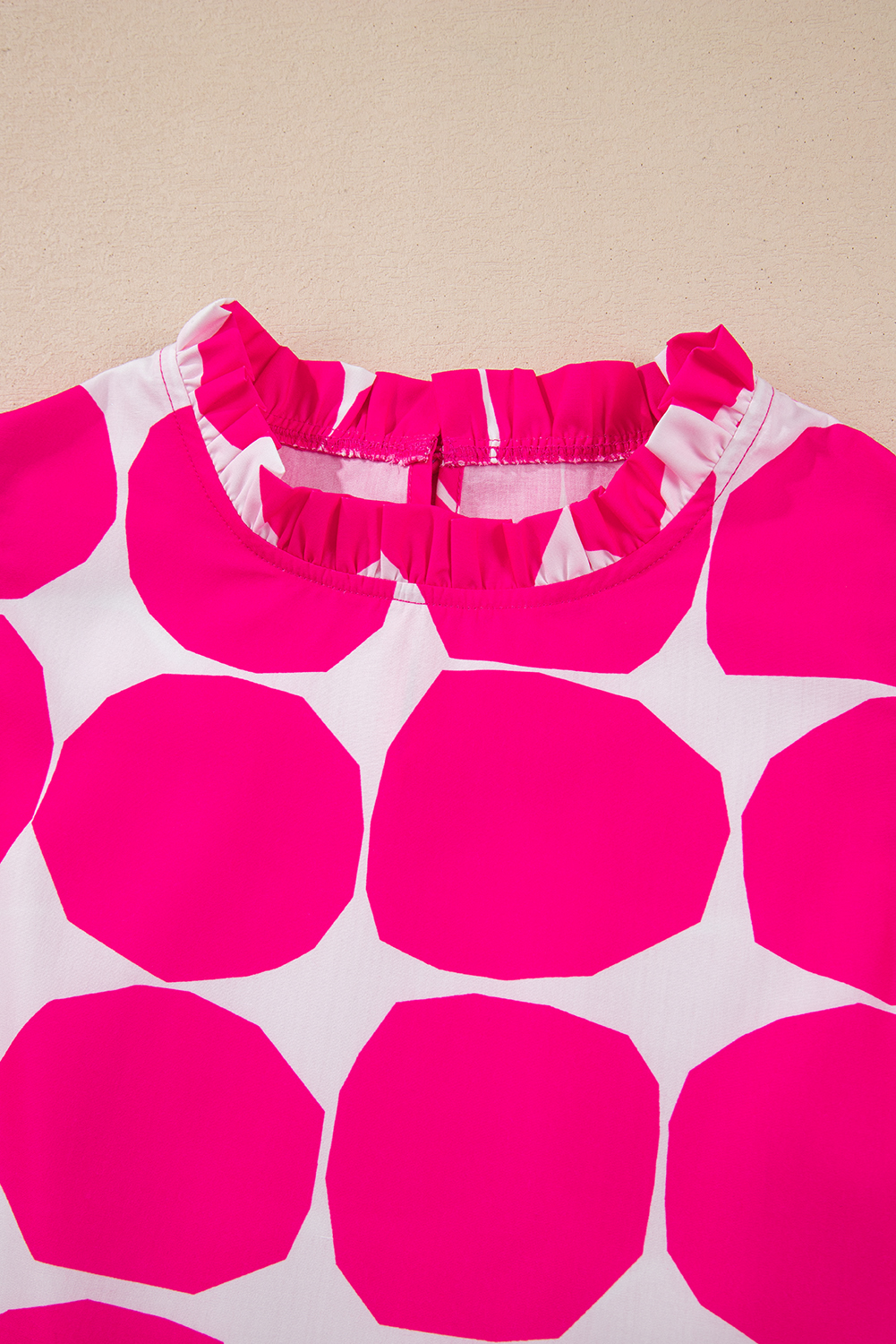 Rose Bubblegum Pattern Frilled Collar Flutter Sleeve Top