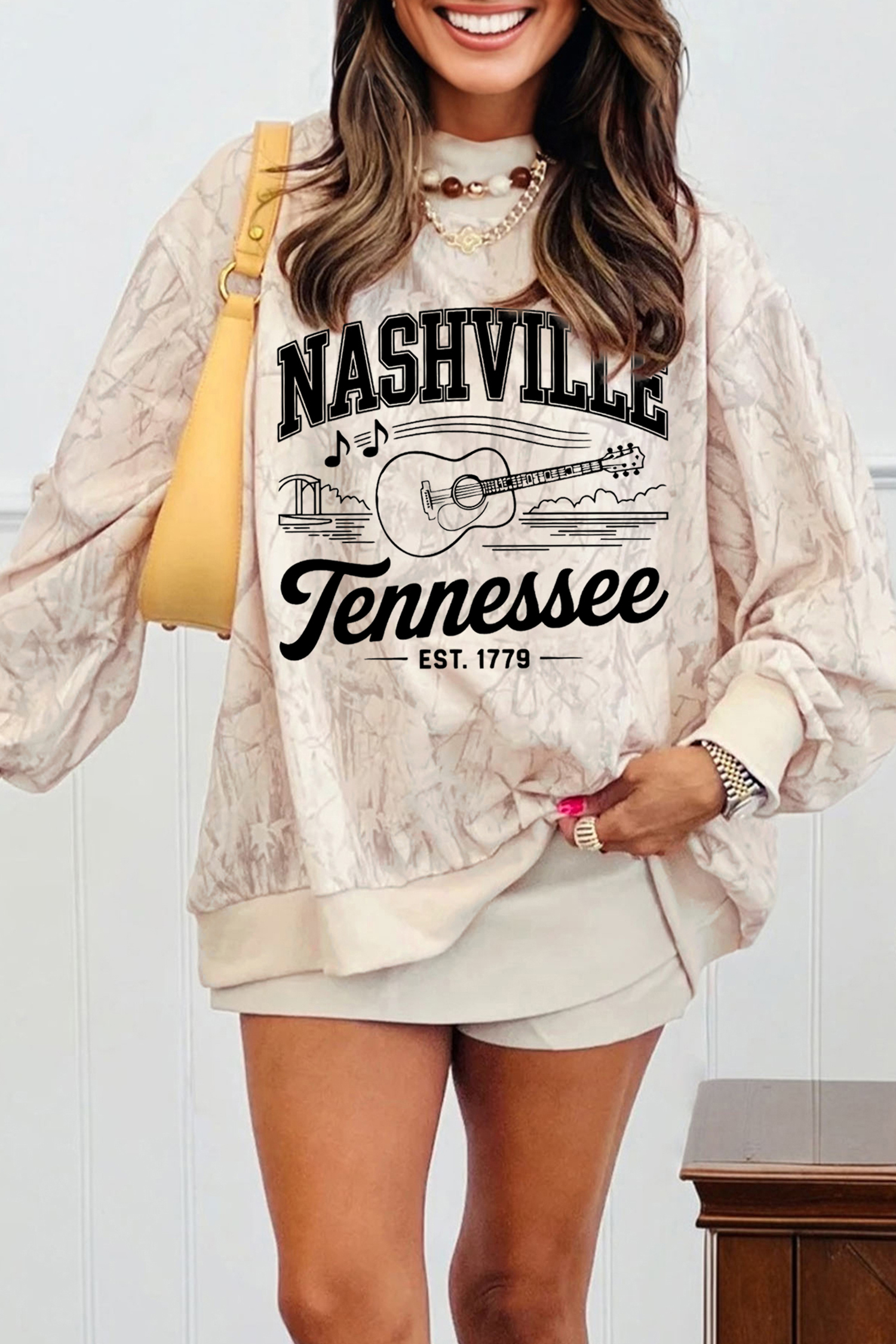 Beige Camo Print Baggy Drawstring Jogger Sweatpants