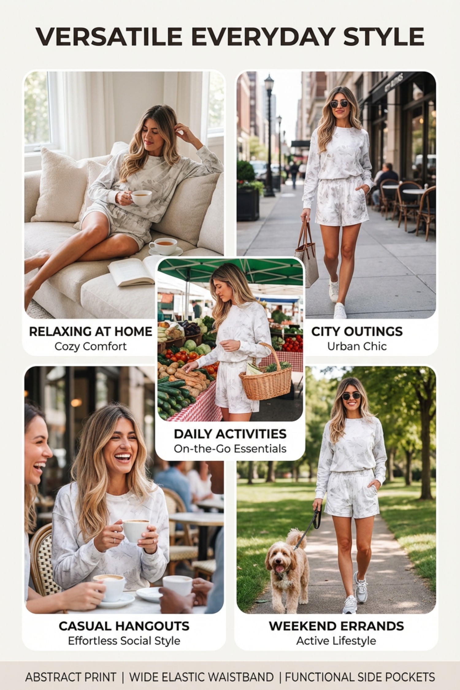 Beige Camo Print Baggy Drawstring Jogger Sweatpants