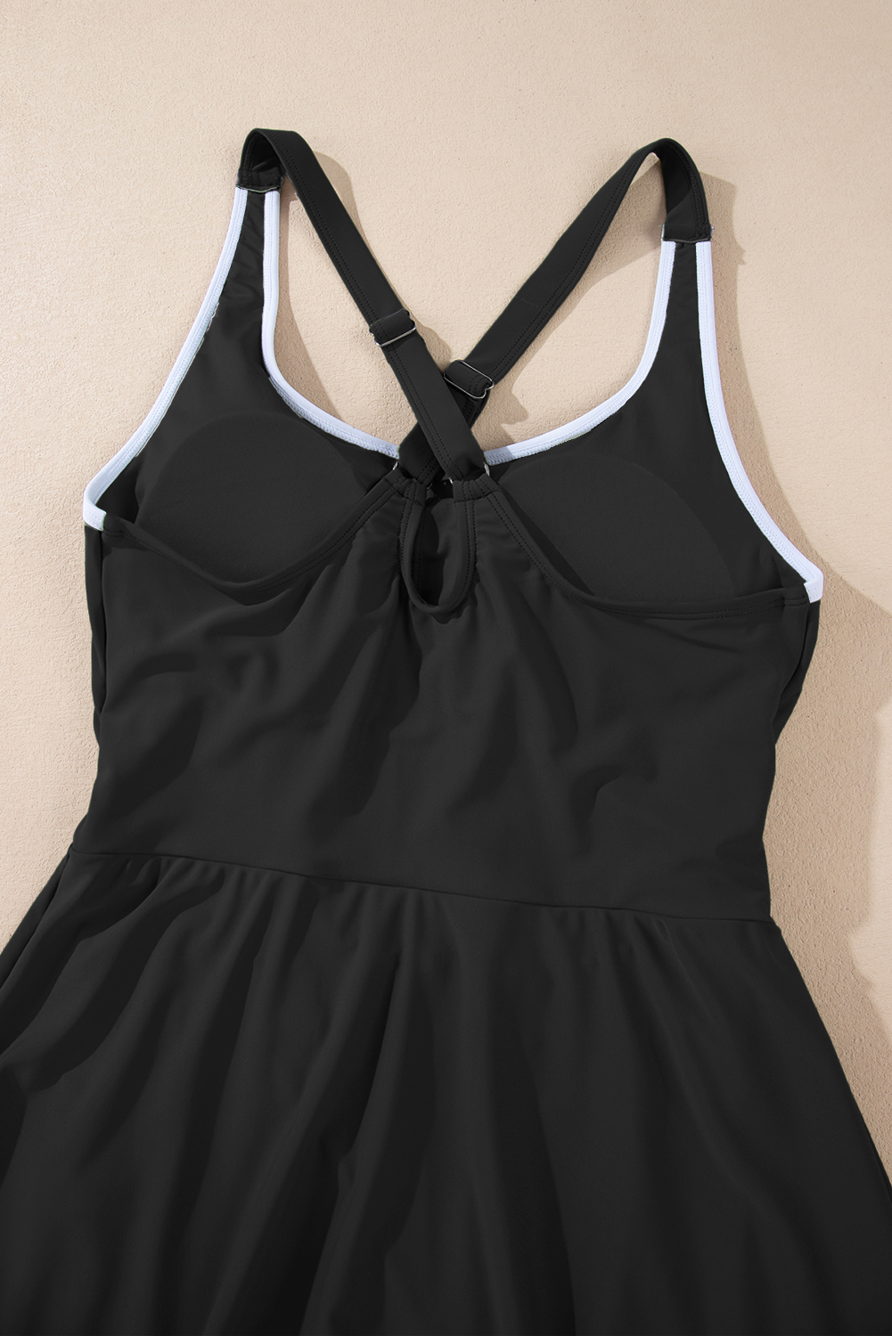 Bright Pink Contrast Edge Ruffled High Waist One Piece Swim Dress