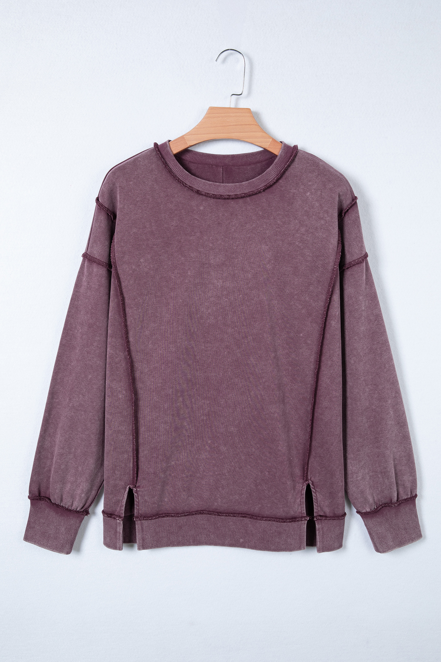 Valerian Mineral Wash Exposed Seam Side Slit Sweatshirt