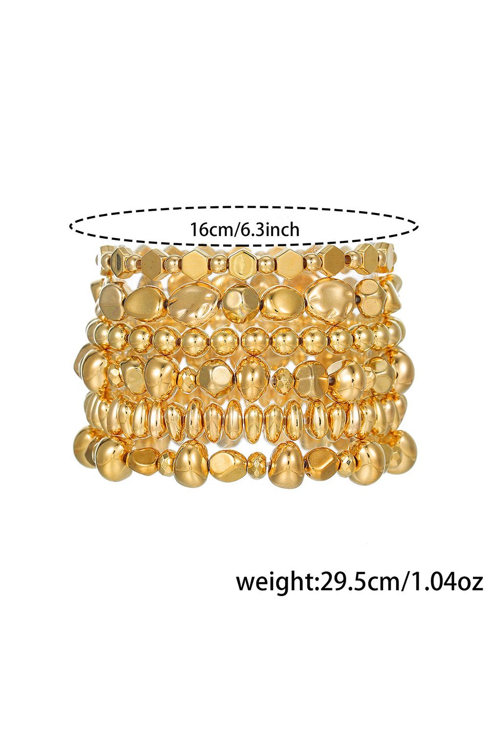Gold Alloy Plated 6pcs Irregular Beading Bracelet