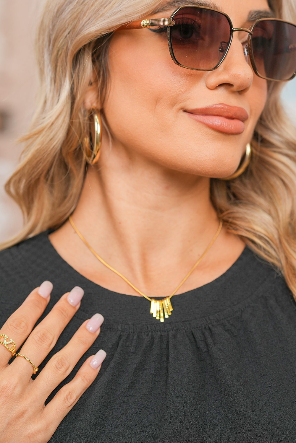 Gold Asymmetric Bar Pendant Plated Alloy Necklace