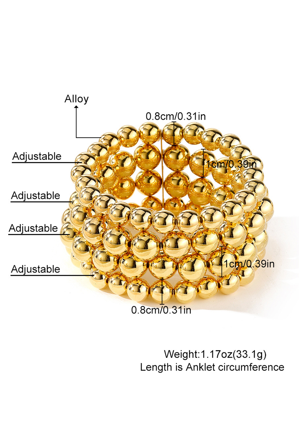 Gold Multi Layered Plated Alloy Beaded Elastic Bracelet