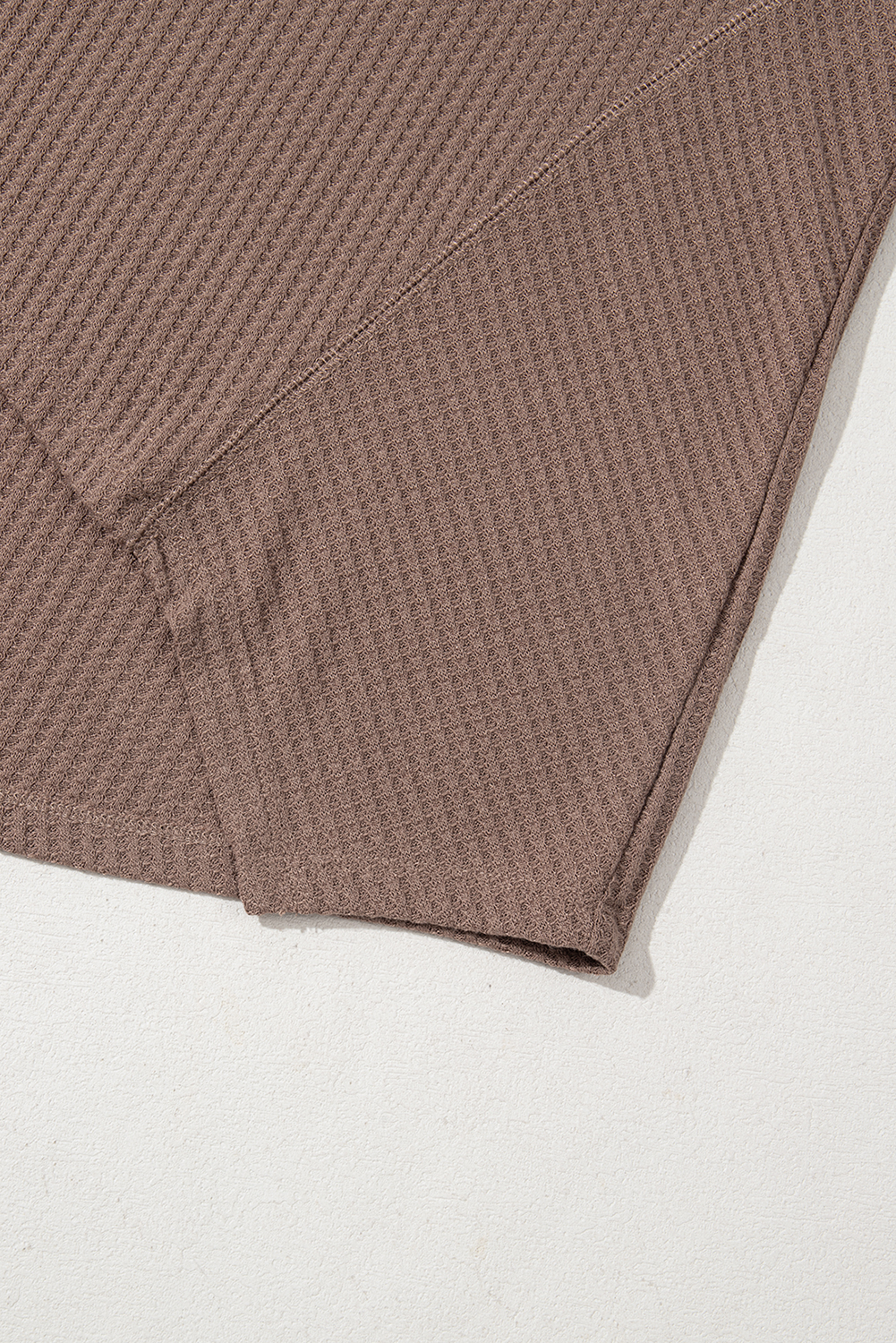 Light Pink Waffle V Neck Long Sleeve Drop Shoulder Loose Blouse