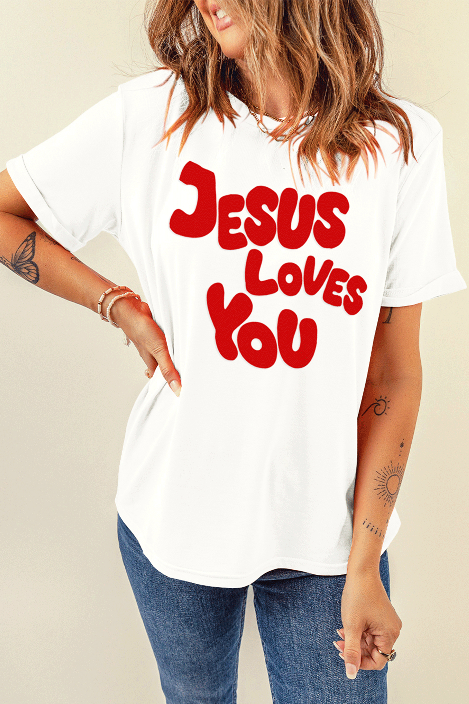 White JESUS LOVES YOU Graphic Tee
