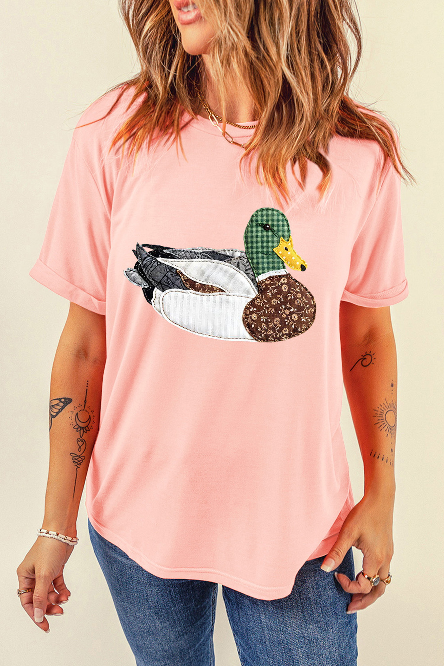Khaki Flying Mallard Print Crew Neck T Shirt