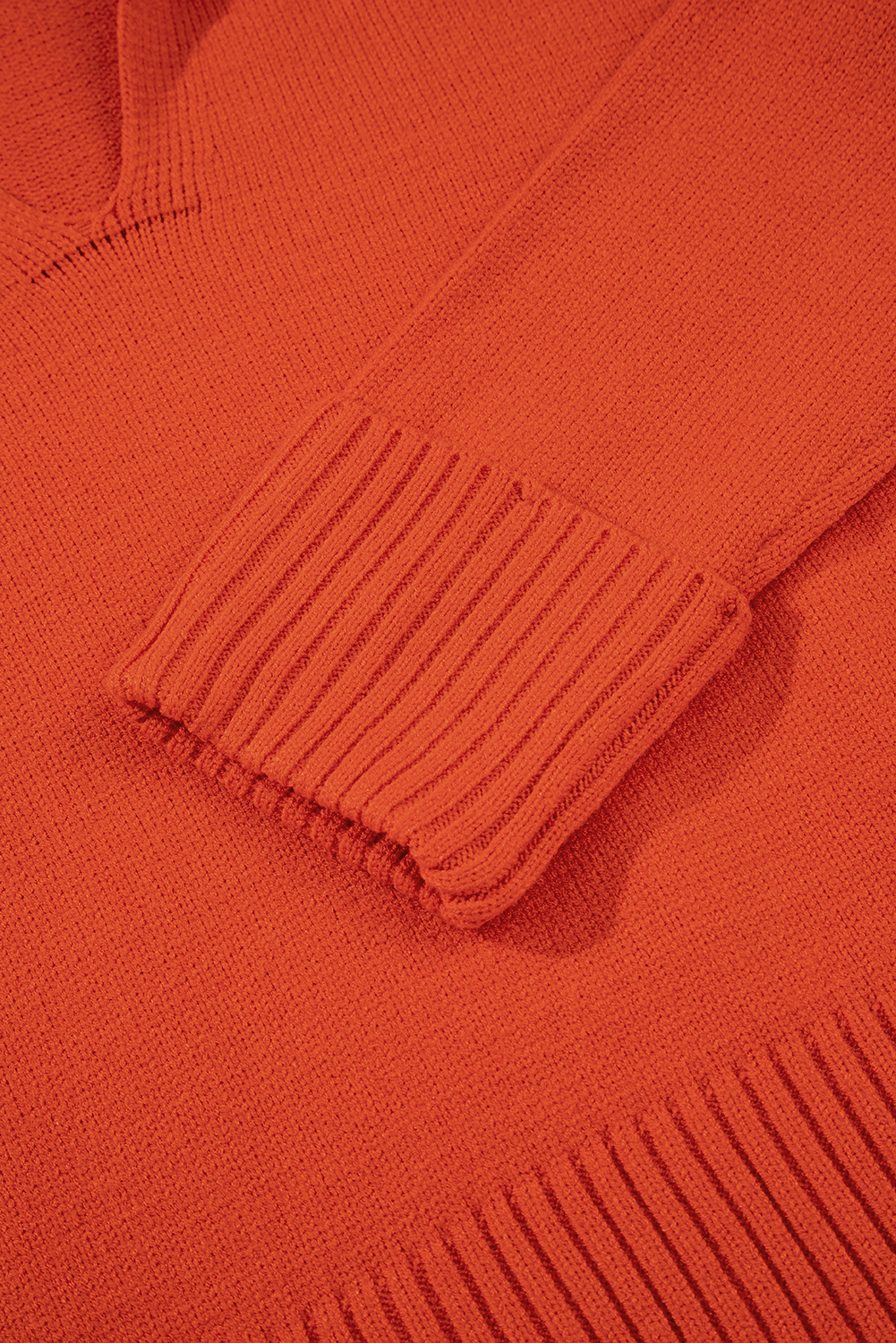 Racing Red Collared V Neck Ribbed Edge Sexy Elegant Sweater