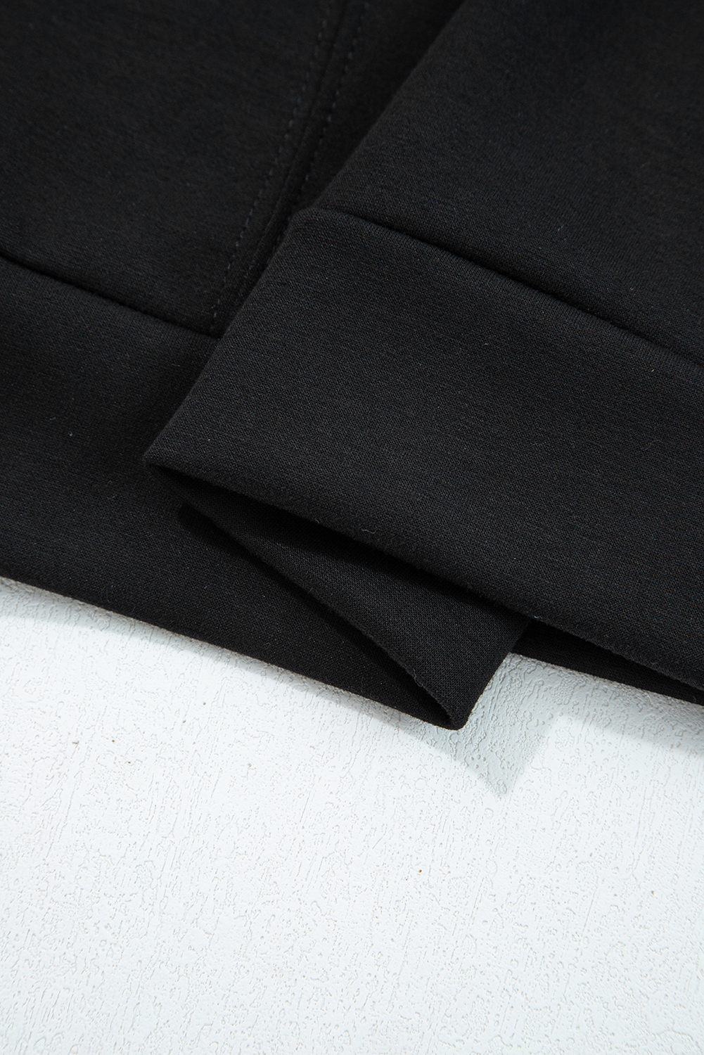 Black Zip Collar Long Sleeve Top Drawstring Pants Set