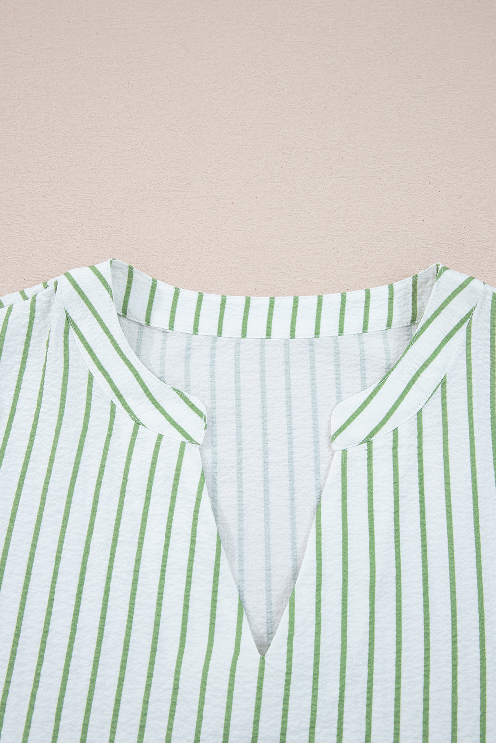 Green Stripe Flower Puff Sleeve Notched V Neck Babydoll Blouse