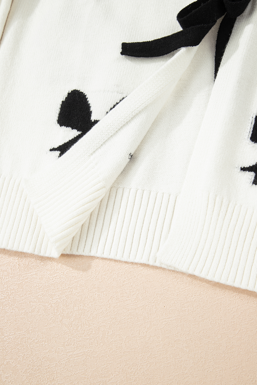 White Lace-up Bow Pattern Sweater Cardigan