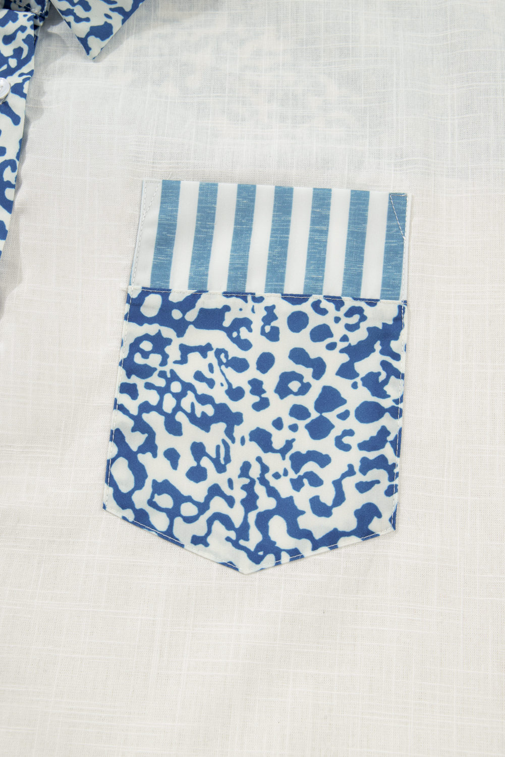 Sky Blue Leopard Striped Western Casual Shirt