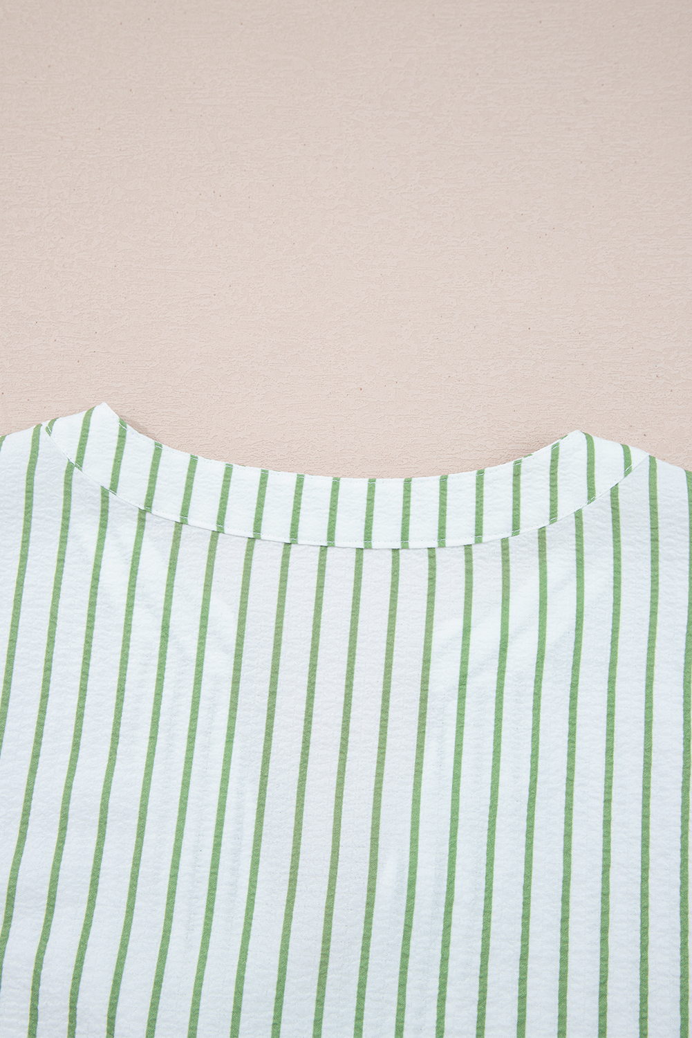 Green Stripe Flower Puff Sleeve Notched V Neck Babydoll Blouse