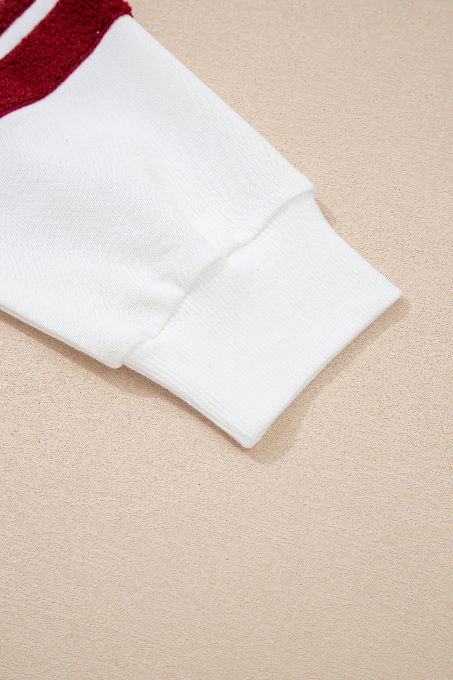 Red Dahlia Chenille Letter A Graphic Varsity Striped V Neck Puff Sleeve Sweatshirt