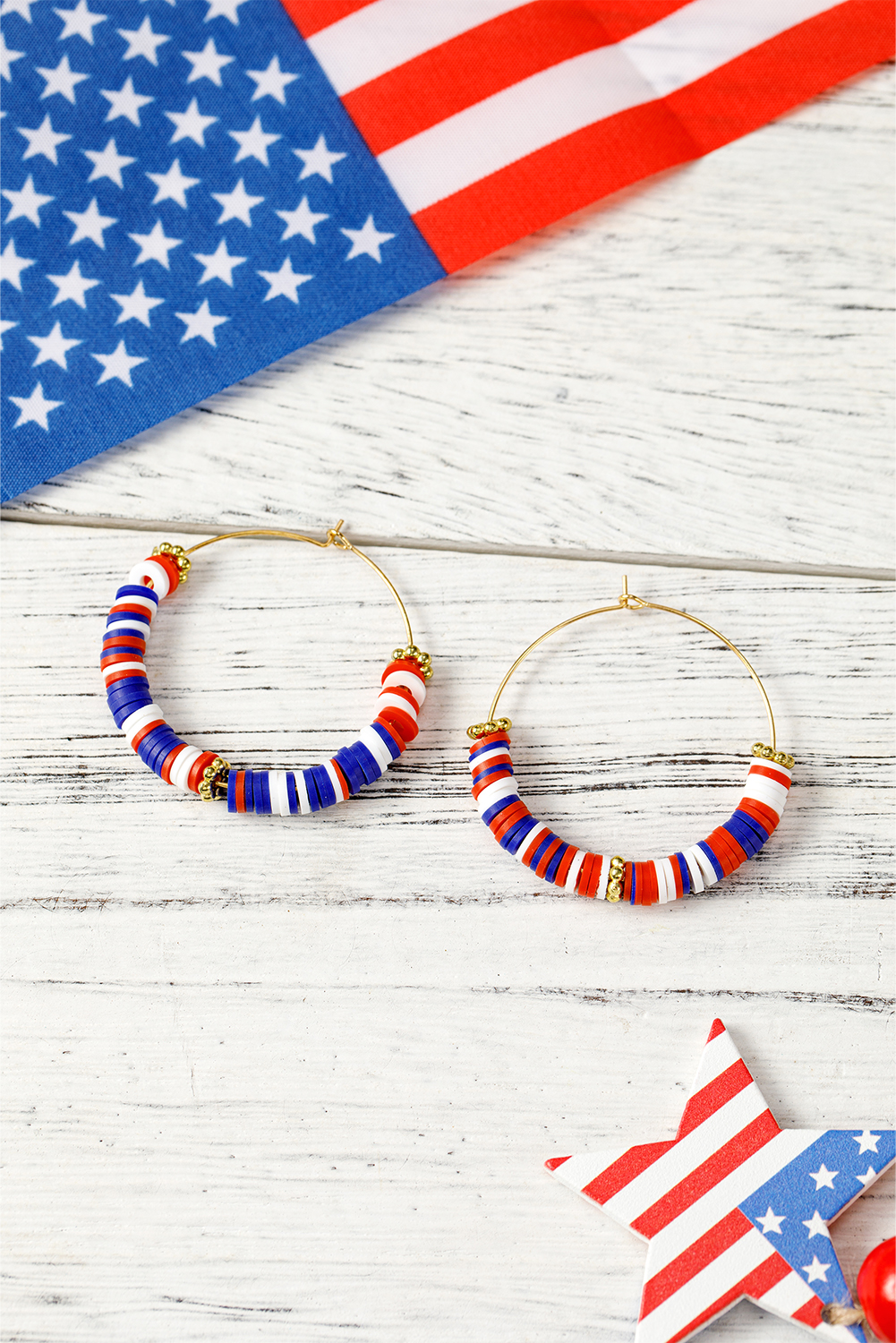 Dark Blue American Flag Inspired Beaded Large Hoop Earrings