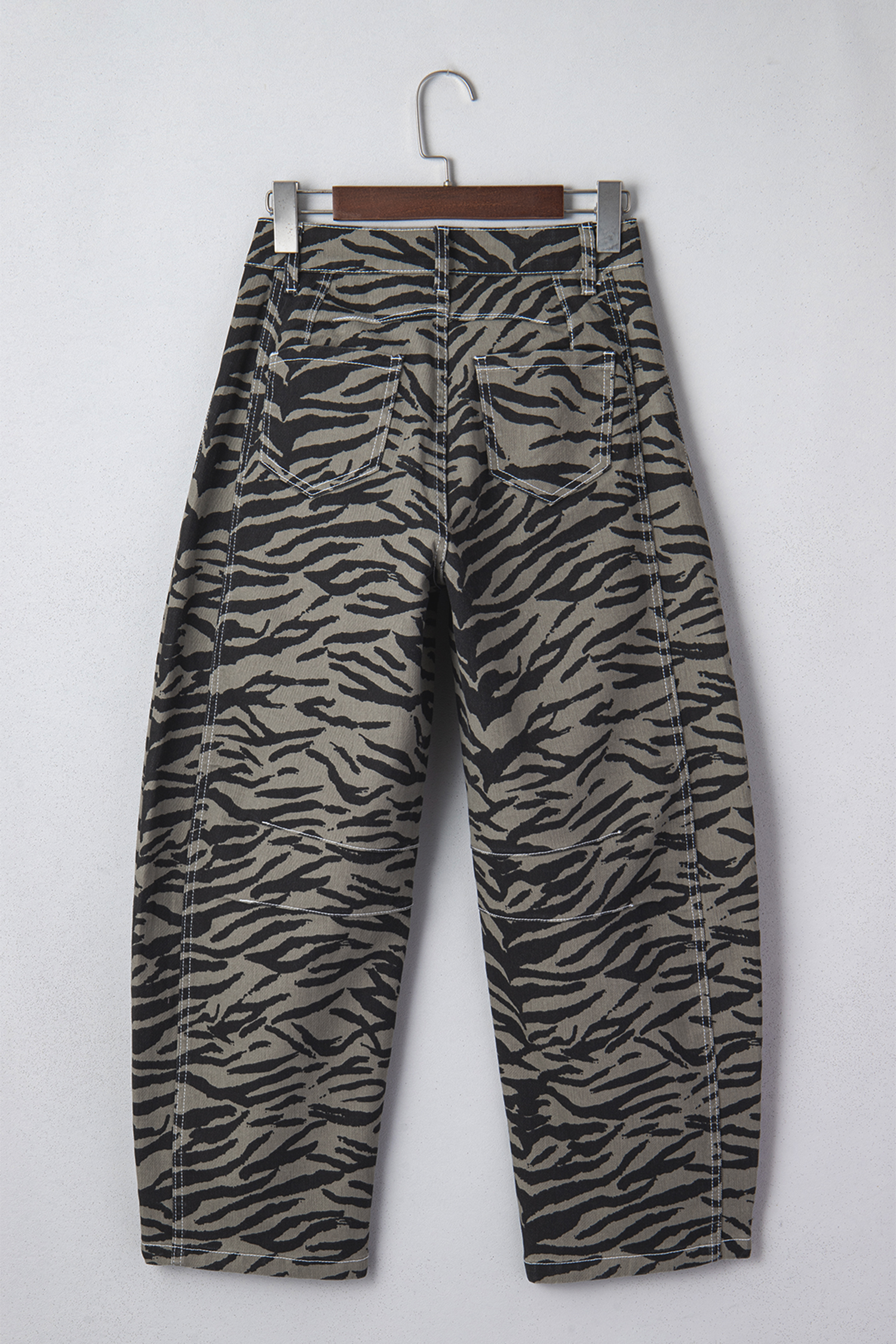Gray Zebra Stripe Printed Wide Leg Jeans